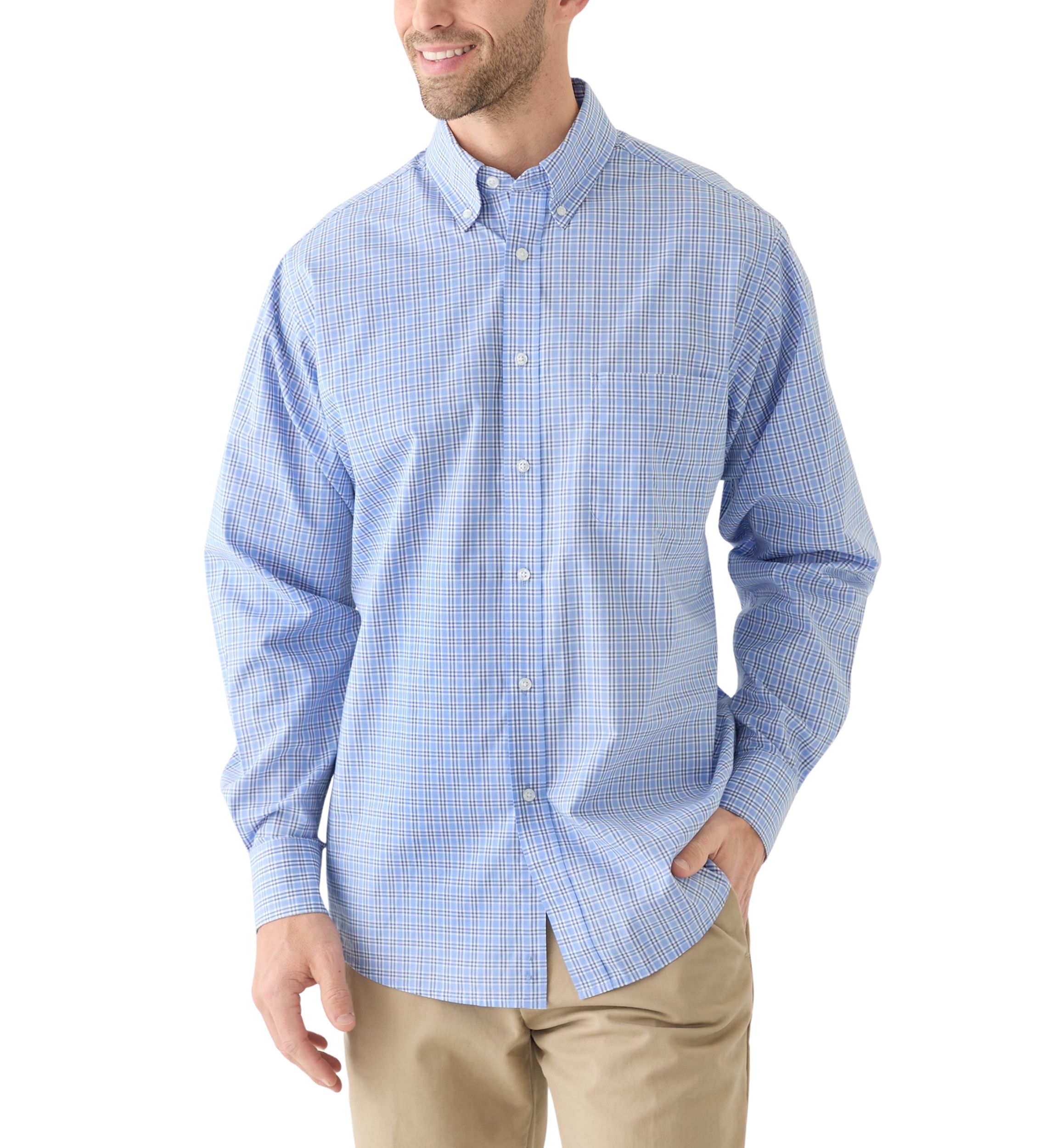 Long Sleeve Stretch Plaid Button Down Shirt 