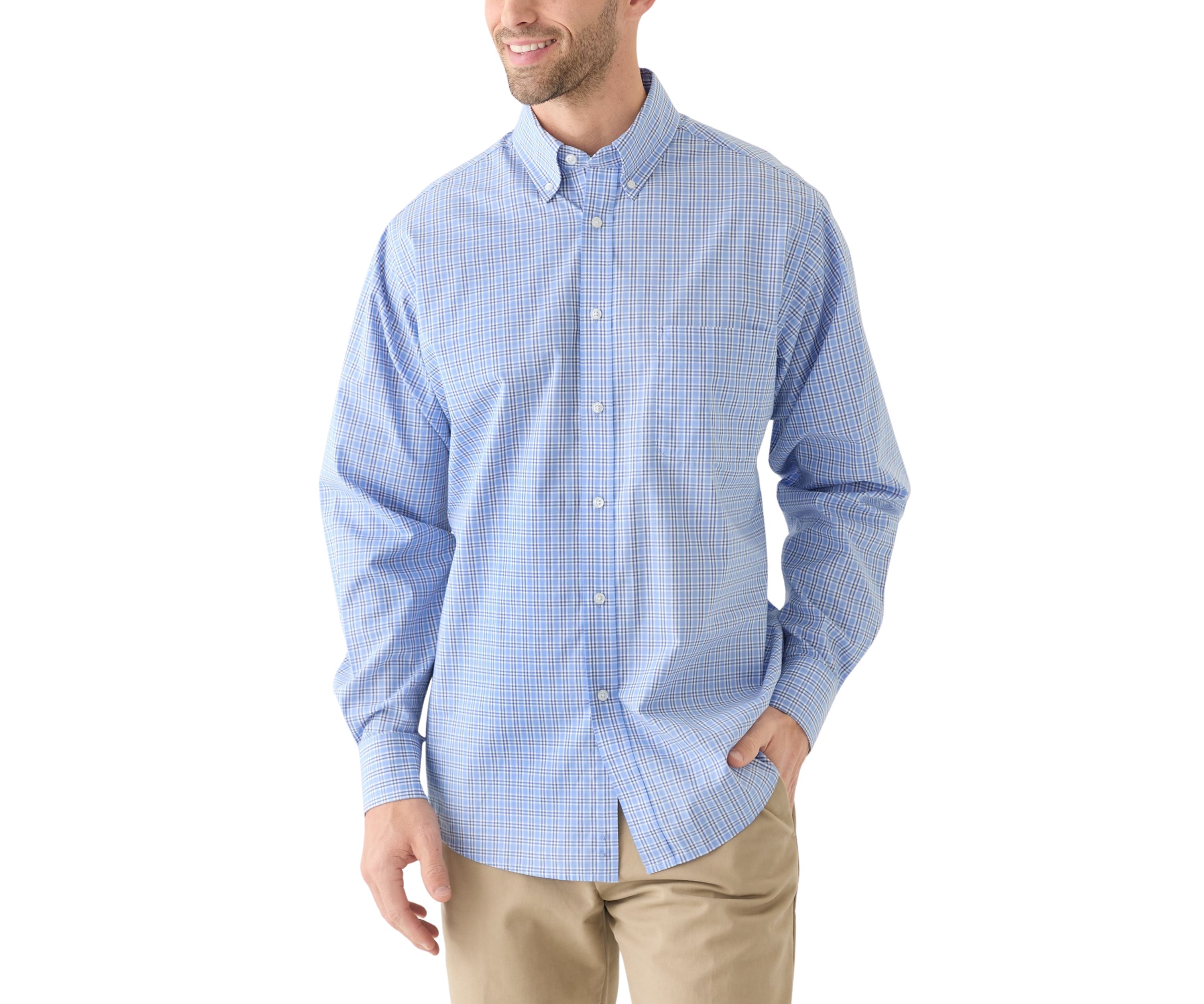 Long Sleeve Stretch Plaid Button Down Shirt 