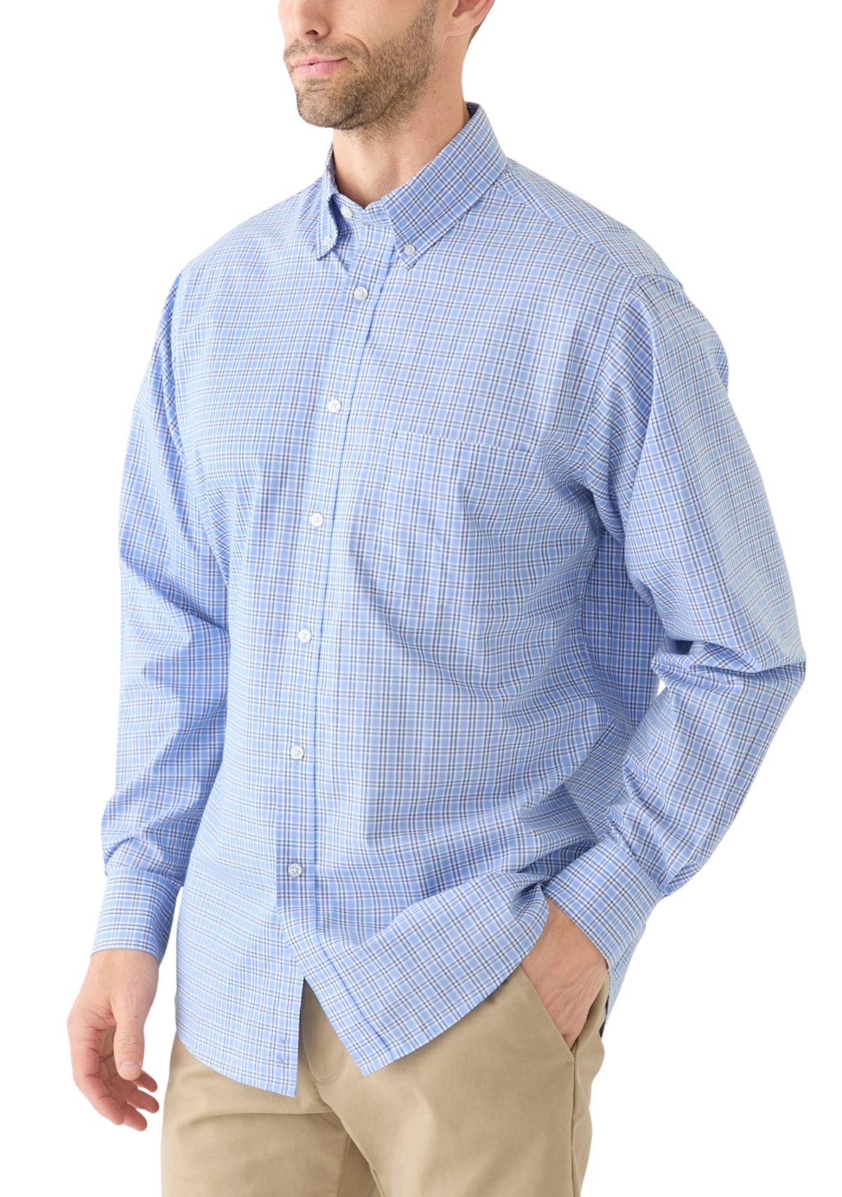 Long Sleeve Stretch Plaid Button Down Shirt 