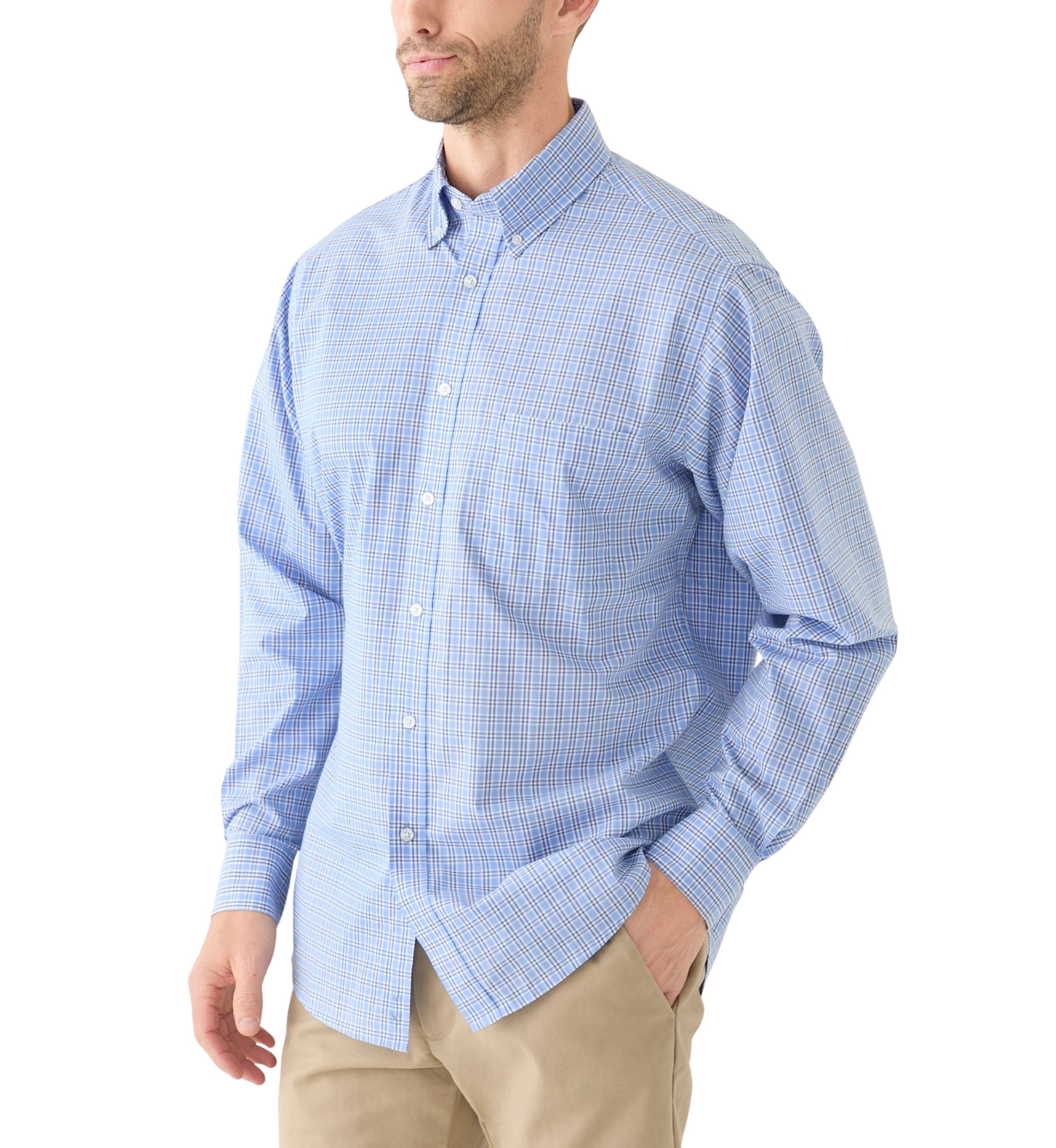 Long Sleeve Stretch Plaid Button Down Shirt 