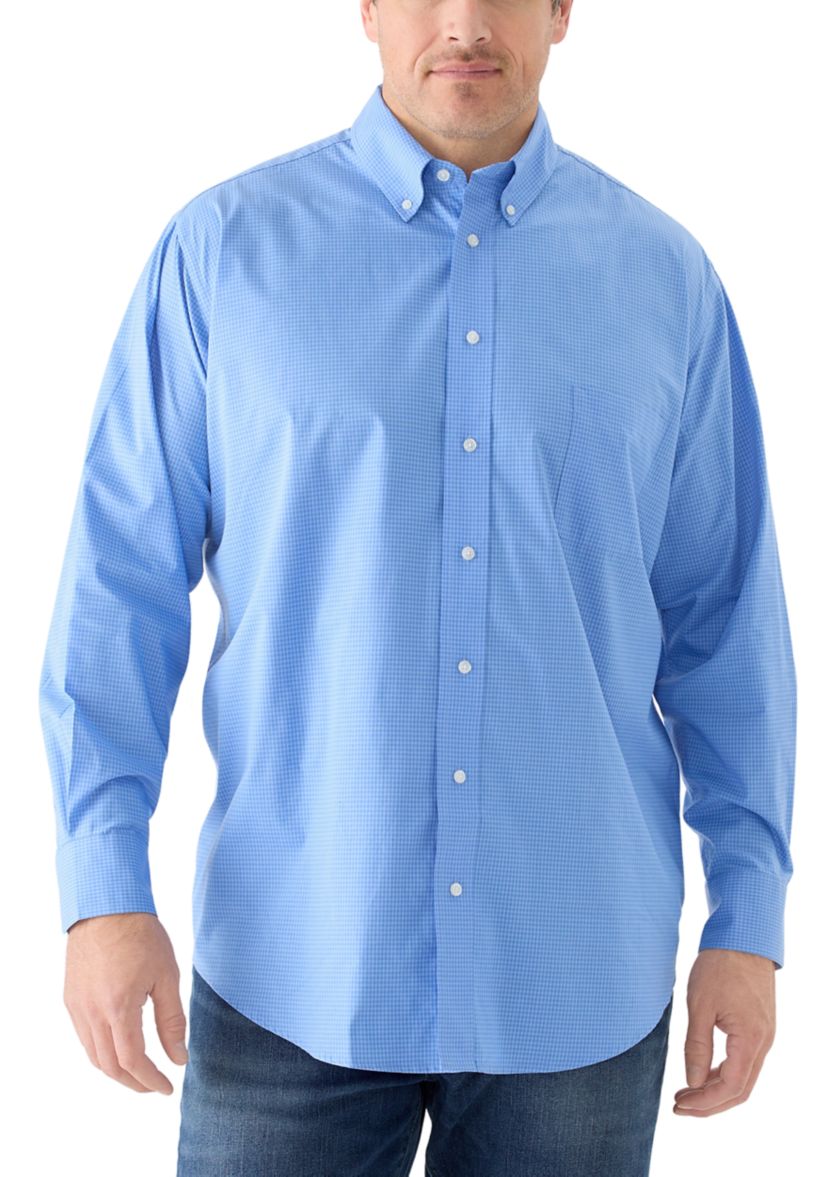 Big & Tall Long Sleeve Gingham Plaid Button Down Shirt 