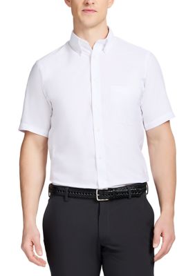 IZOD Men's All Over Stretch Short Sleeve Button Down Dress Shirt, White, 16 - 16.5