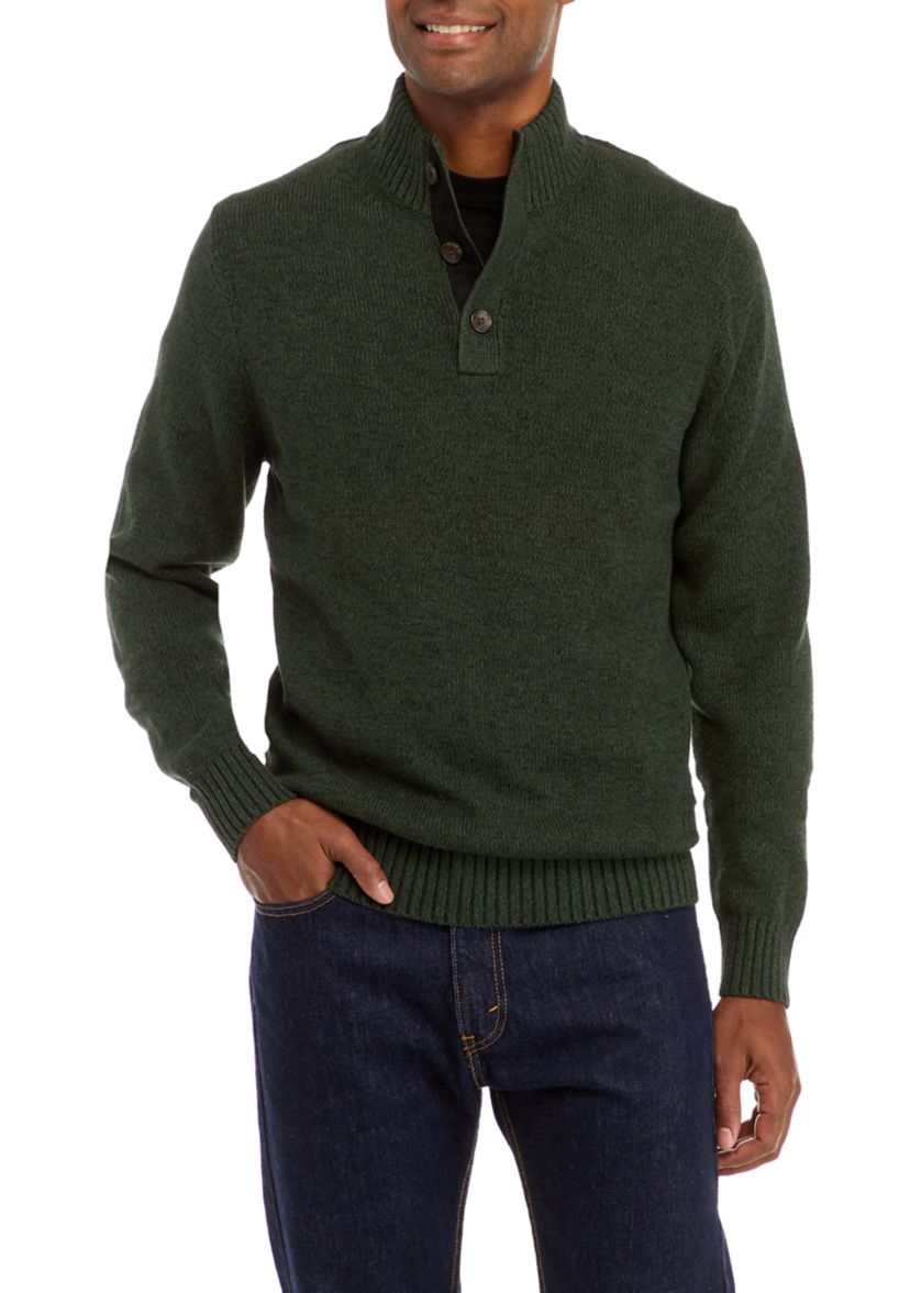 Holiday Mock Neck Button Front Sweater - Classic Fit