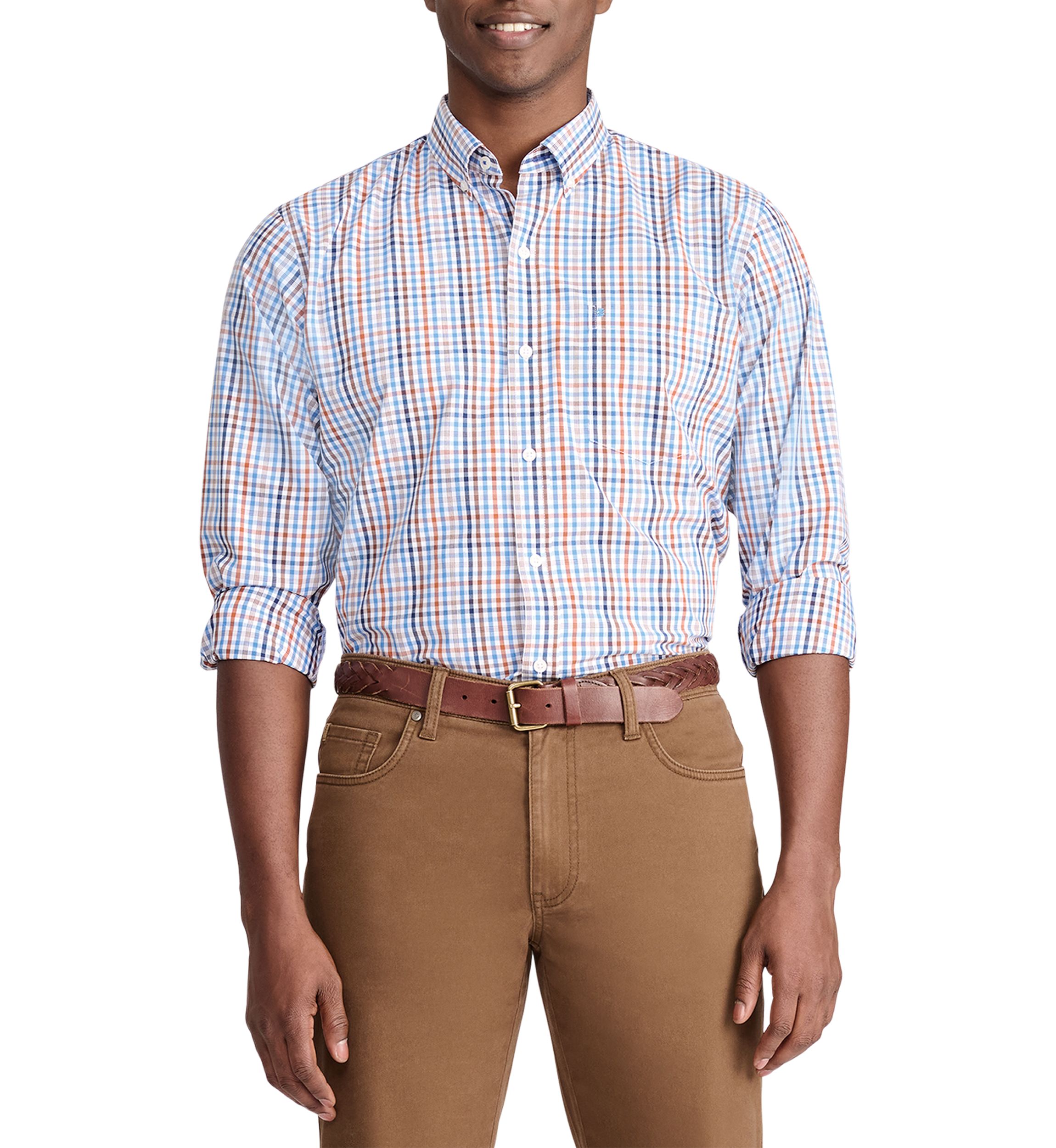 Performance Comfort Long Sleeve Grid Button Down Shirt