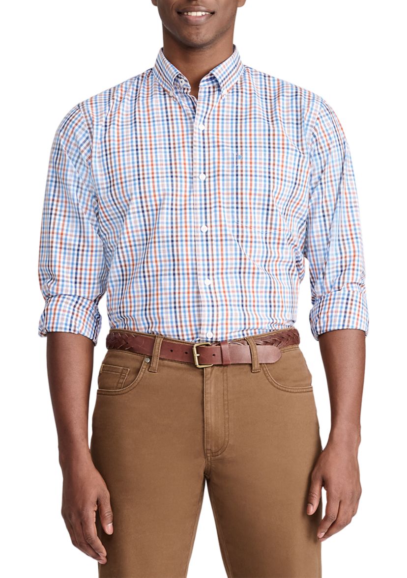Performance Comfort Long Sleeve Grid Button Down Shirt