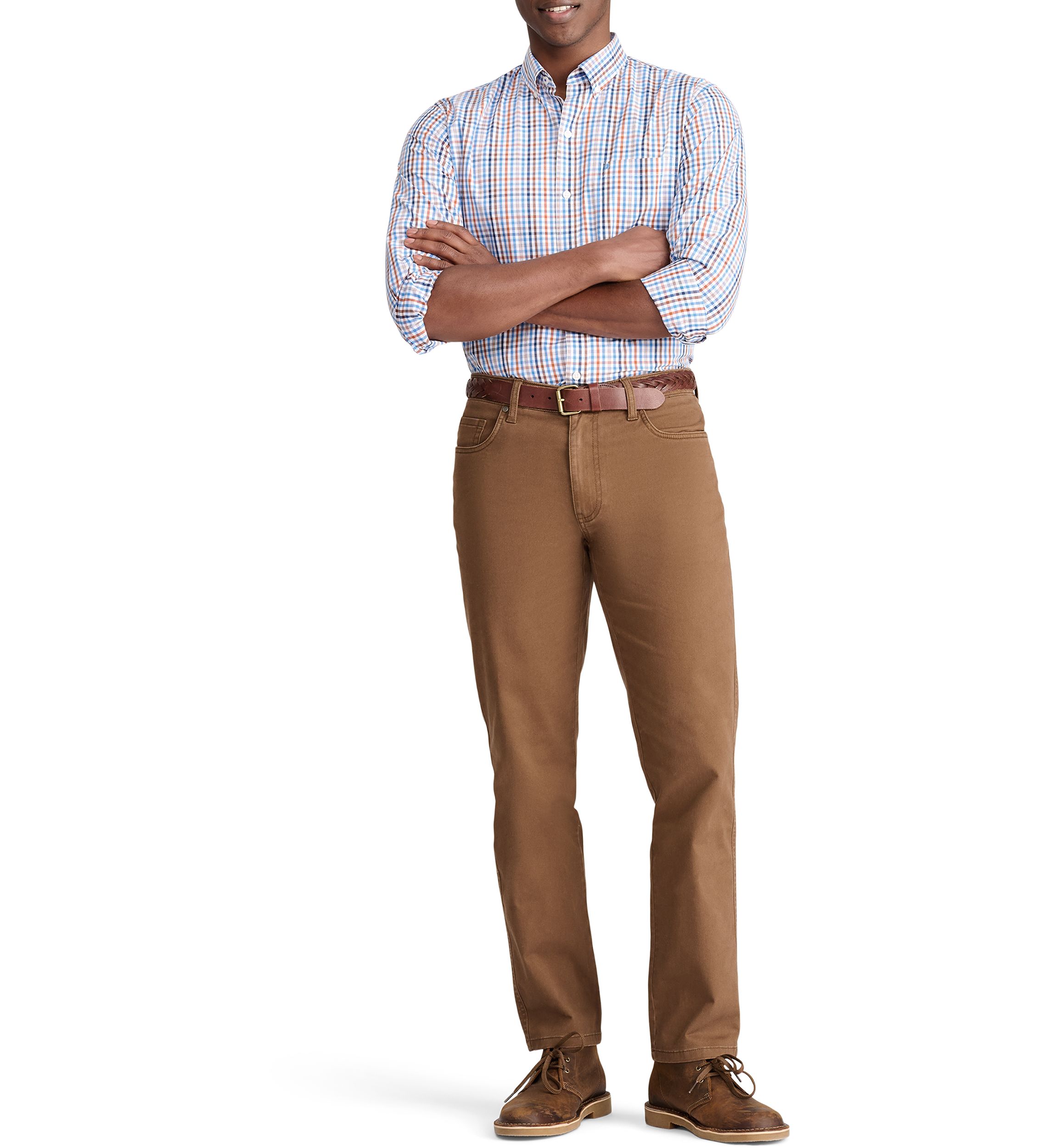Performance Comfort Long Sleeve Grid Button Down Shirt
