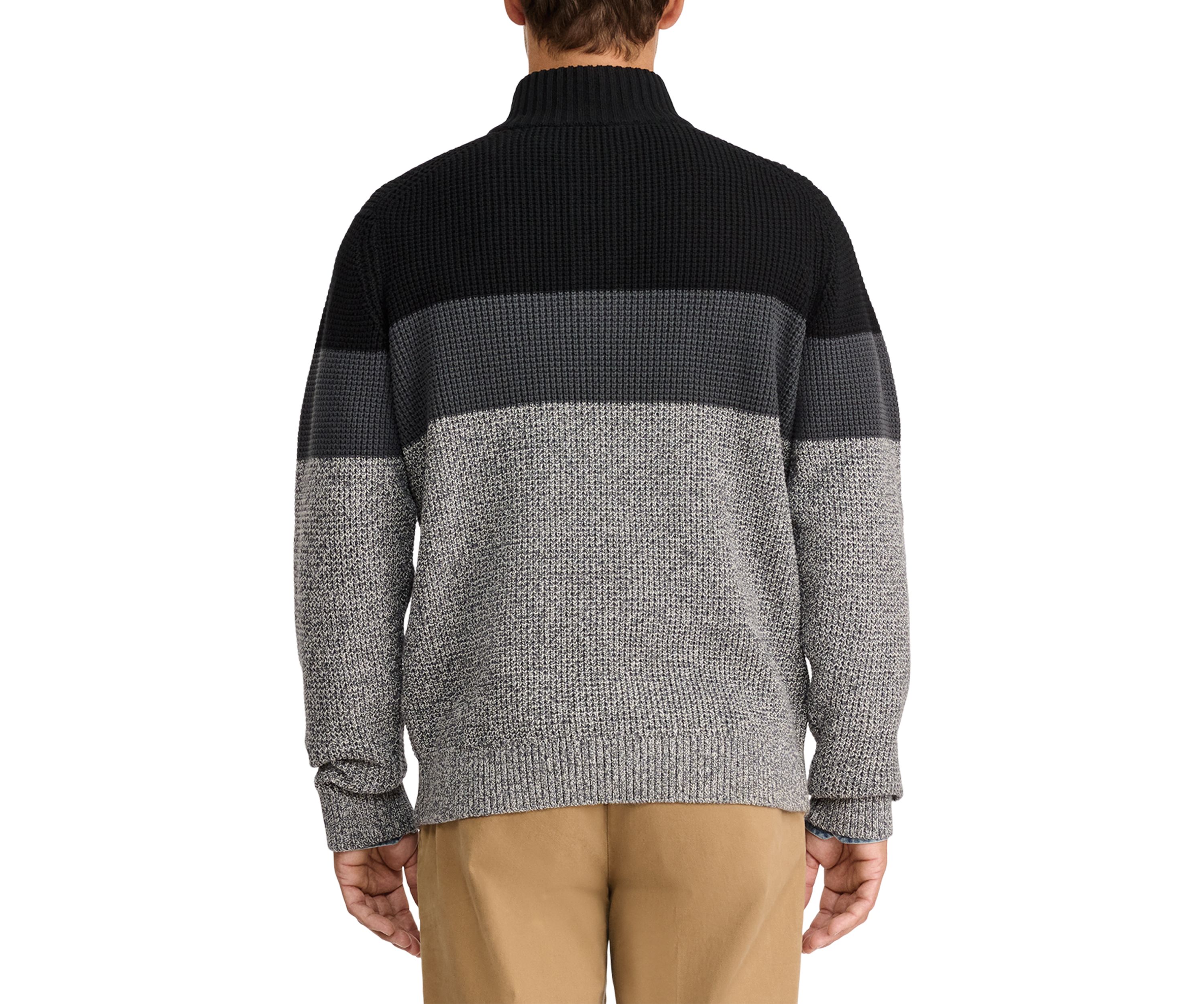 Weekend Color Blocked Button Mock Shaker Sweater
