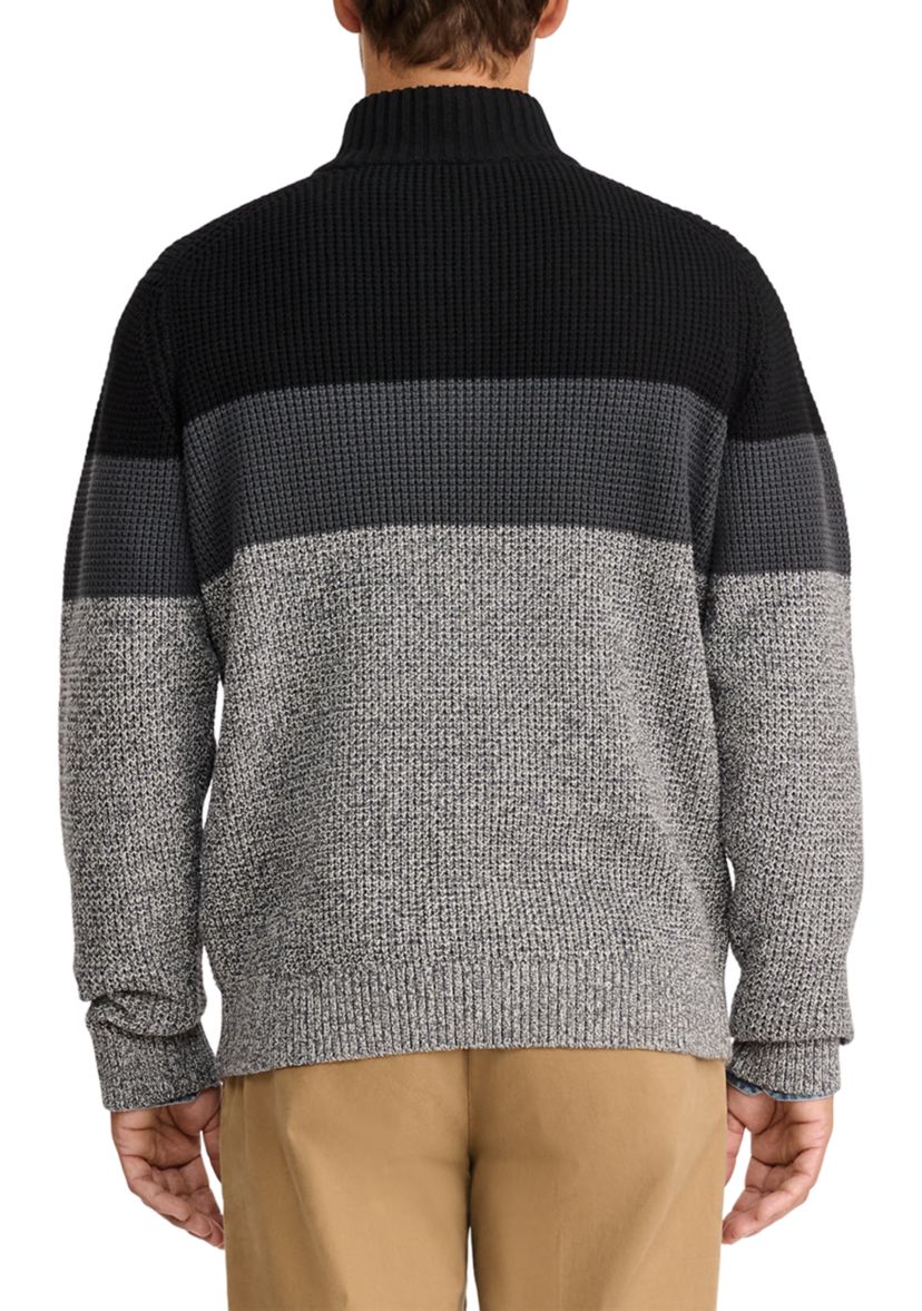 Weekend Color Blocked Button Mock Shaker Sweater
