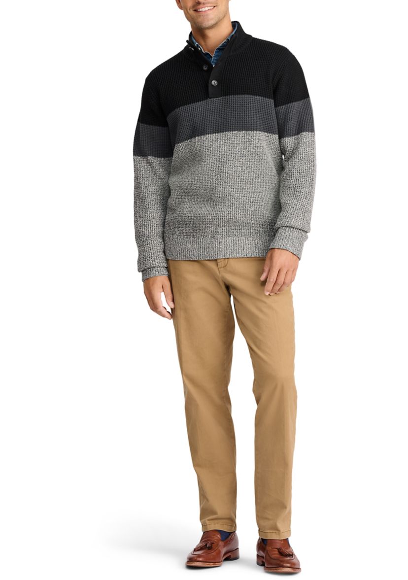 Weekend Color Blocked Button Mock Shaker Sweater