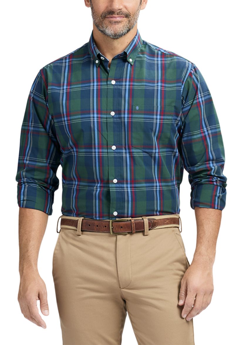 Mens Holiday Tartan Plaid Button Down Shirt 