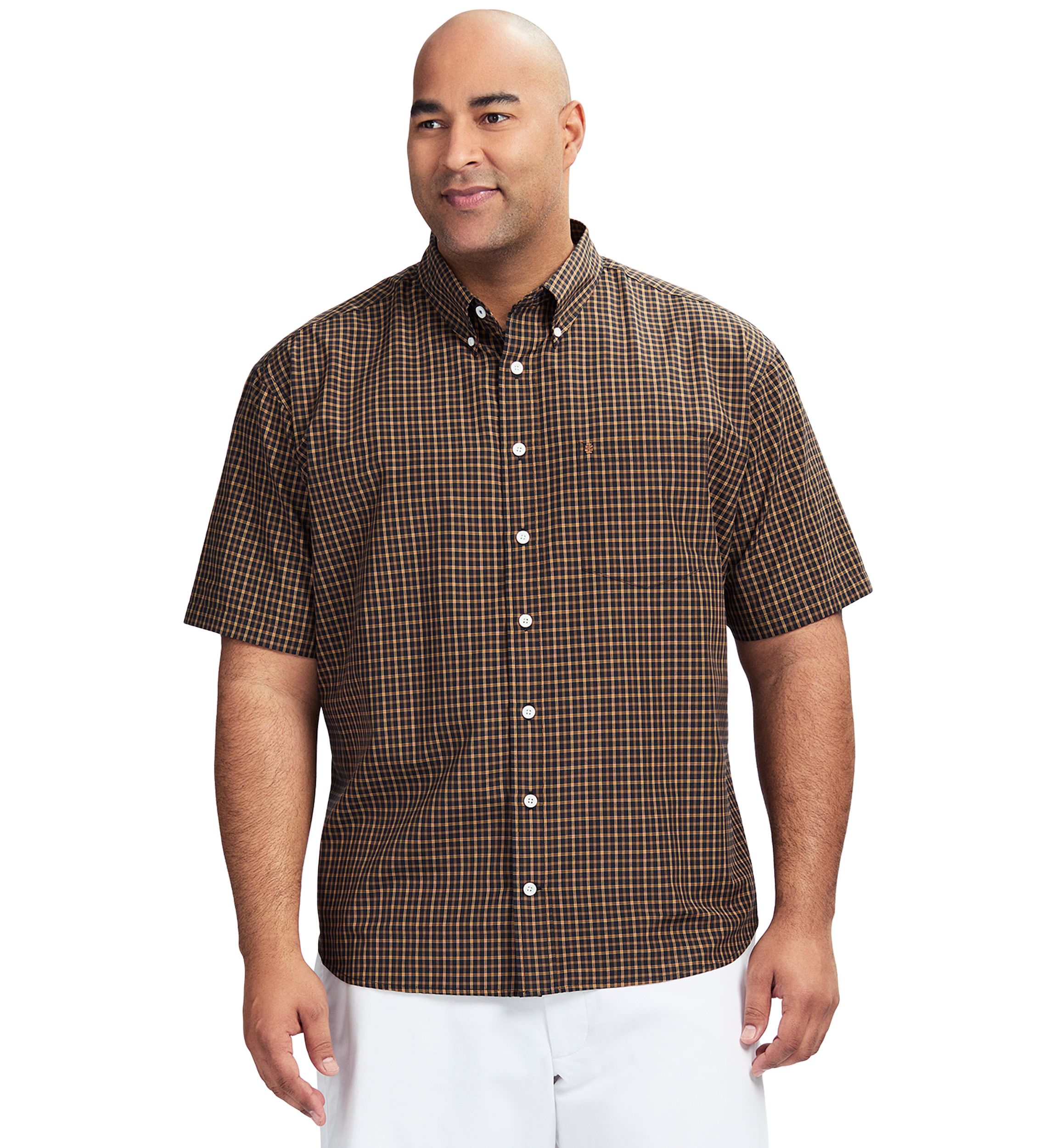 Big & Tall Breeze Short Sleeve Plaid Grid Printed Button Down Shirt