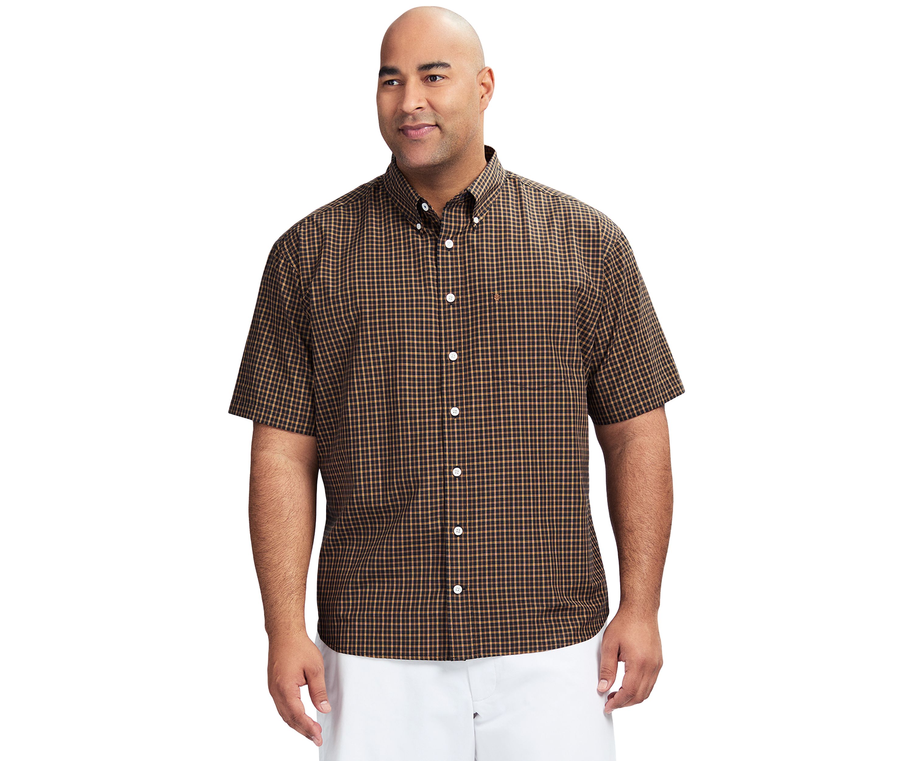 Big & Tall Breeze Short Sleeve Plaid Grid Printed Button Down Shirt