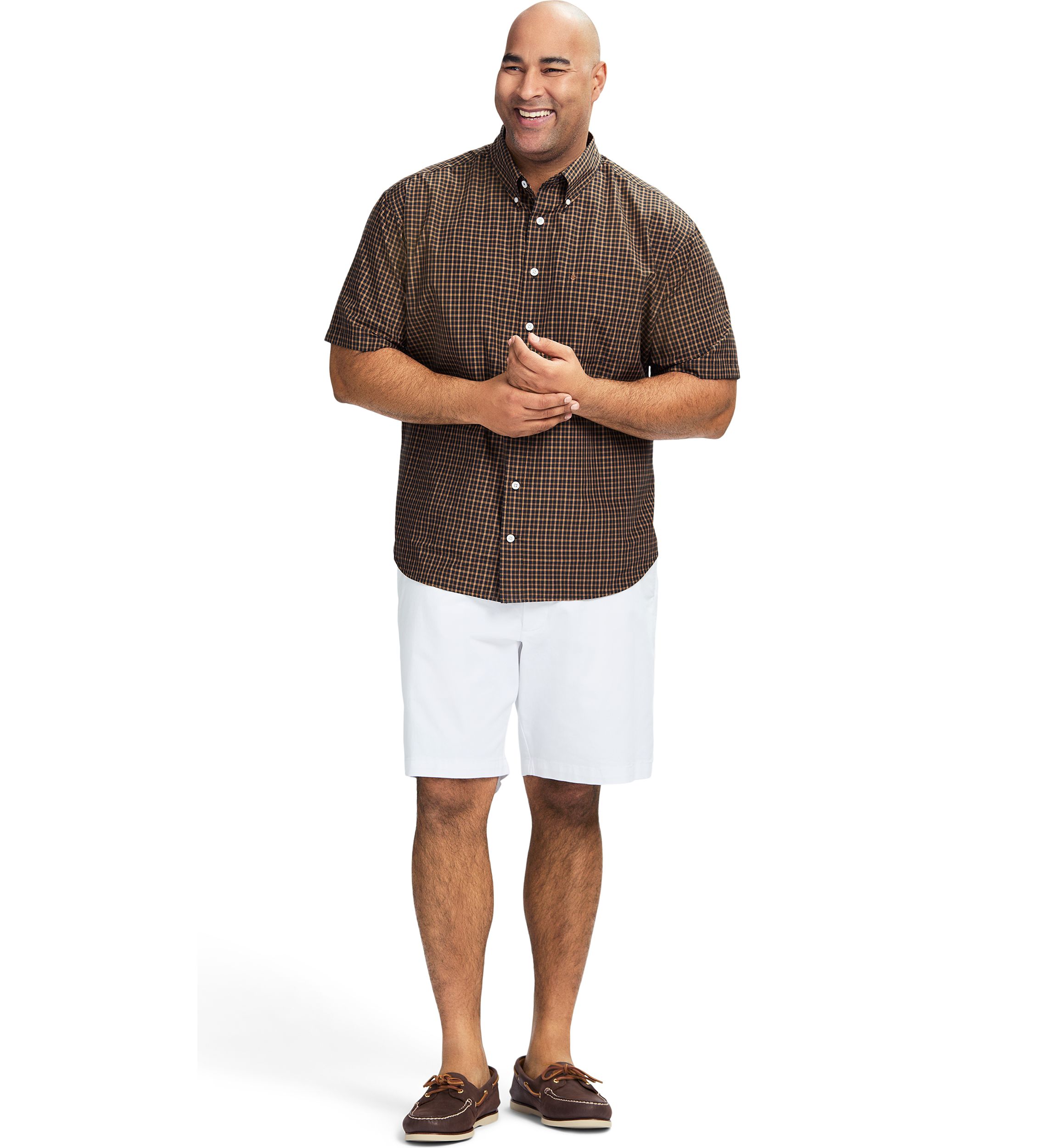 Big & Tall Breeze Short Sleeve Plaid Grid Printed Button Down Shirt