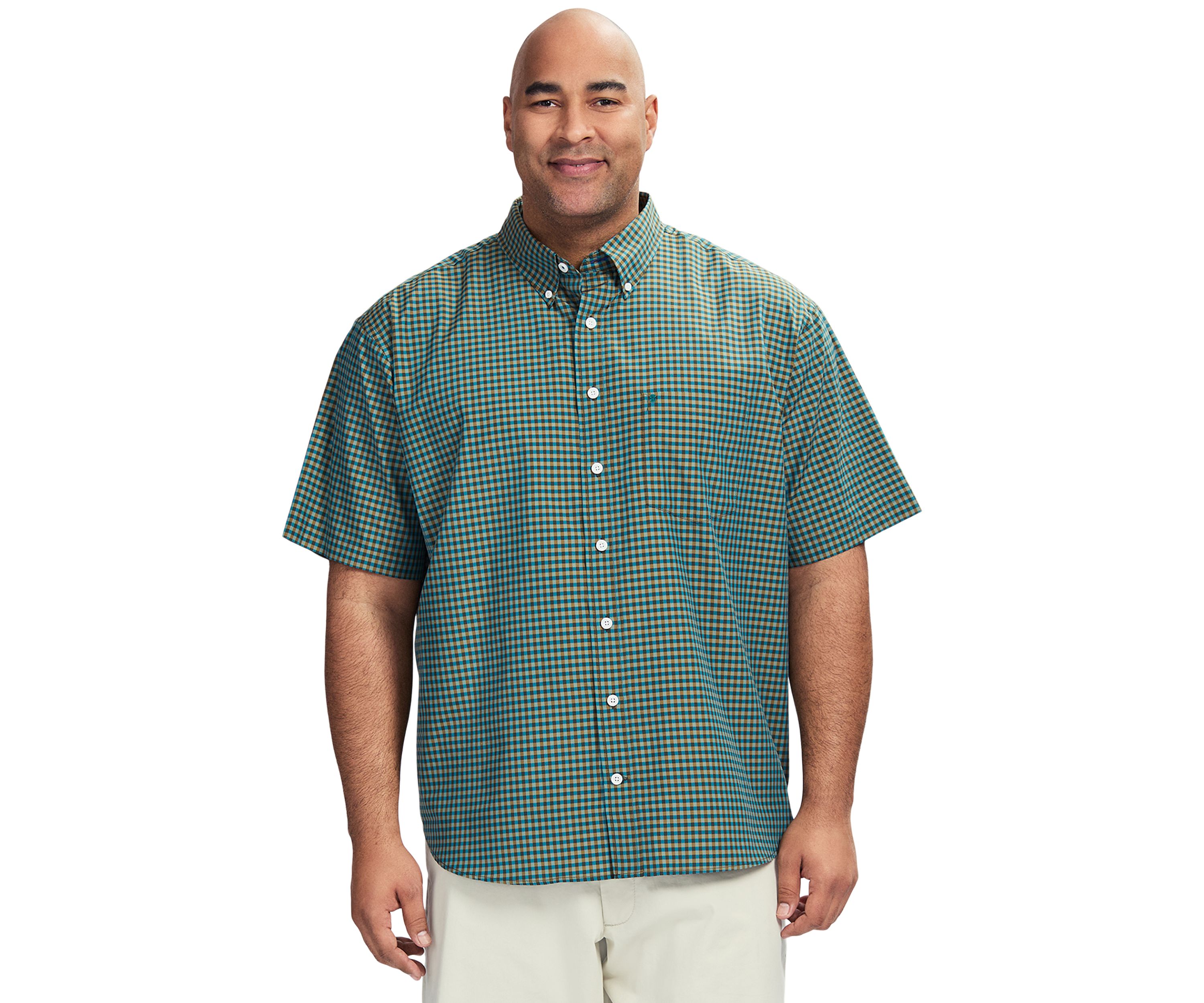 Big & Tall Breeze Short Sleeve Gingham Printed Button Down Shirt