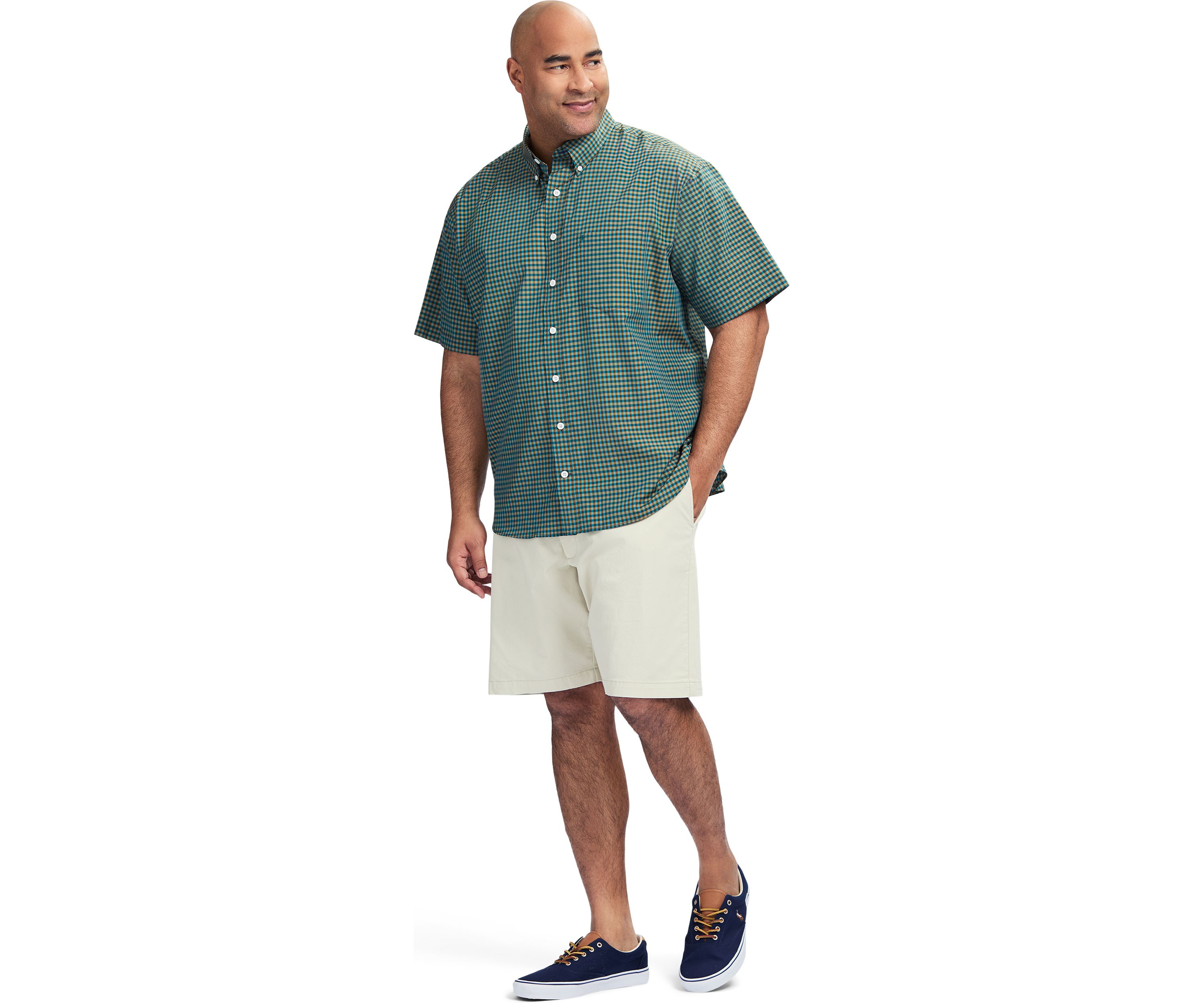 Big & Tall Breeze Short Sleeve Gingham Printed Button Down Shirt