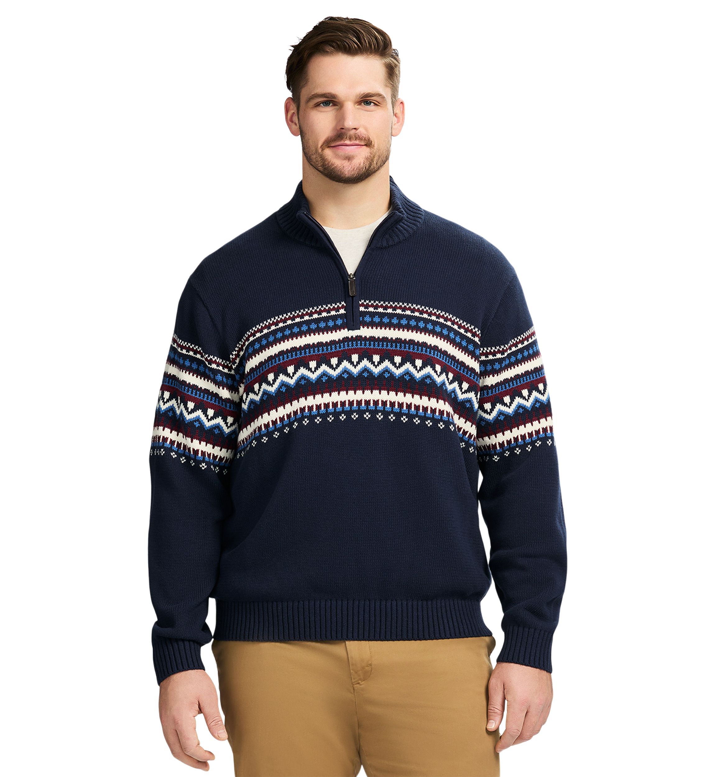 Big & Tall Classics Holiday Fair Isle 1/4 Zip Sweater