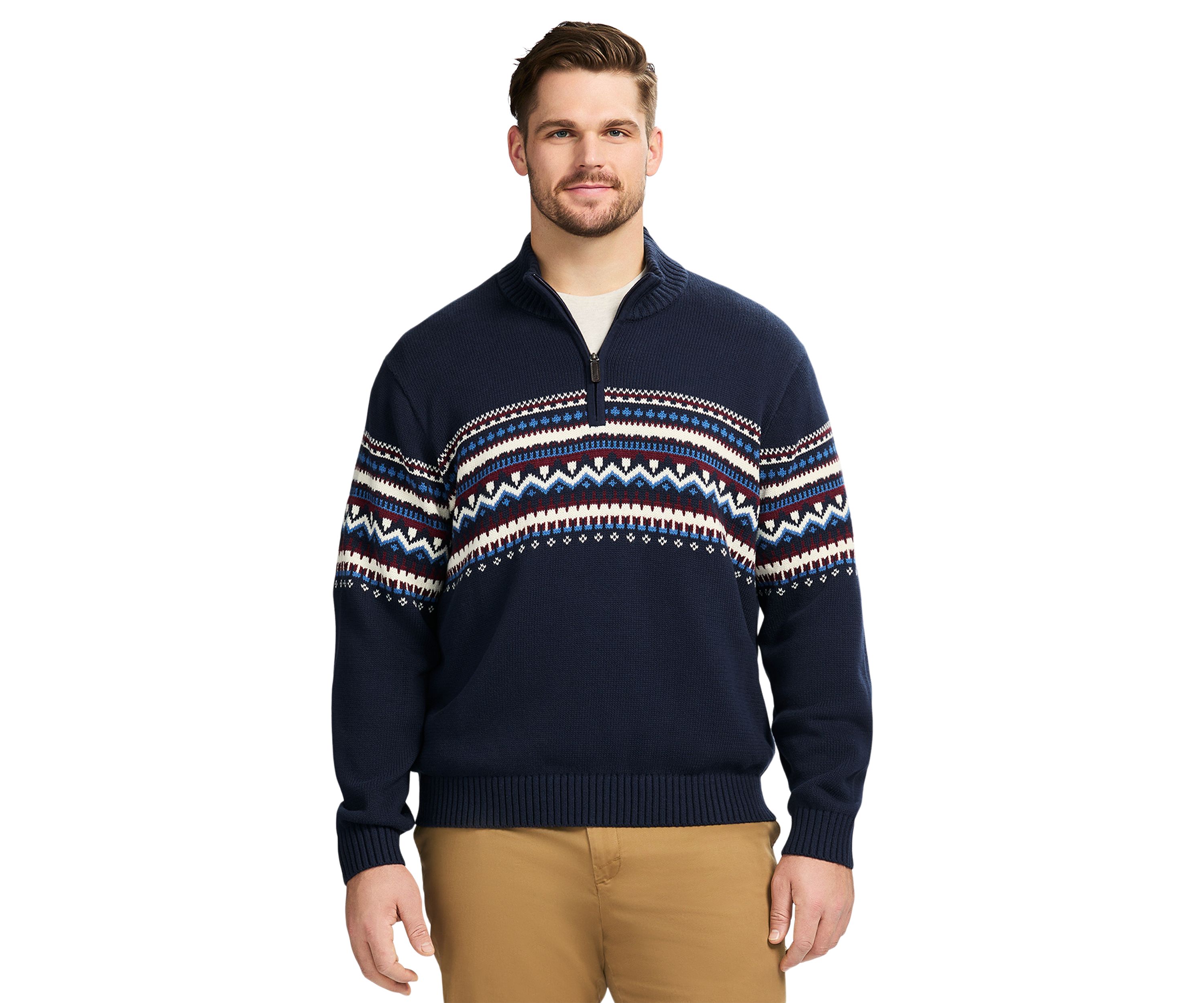 Big & Tall Classics Holiday Fair Isle 1/4 Zip Sweater