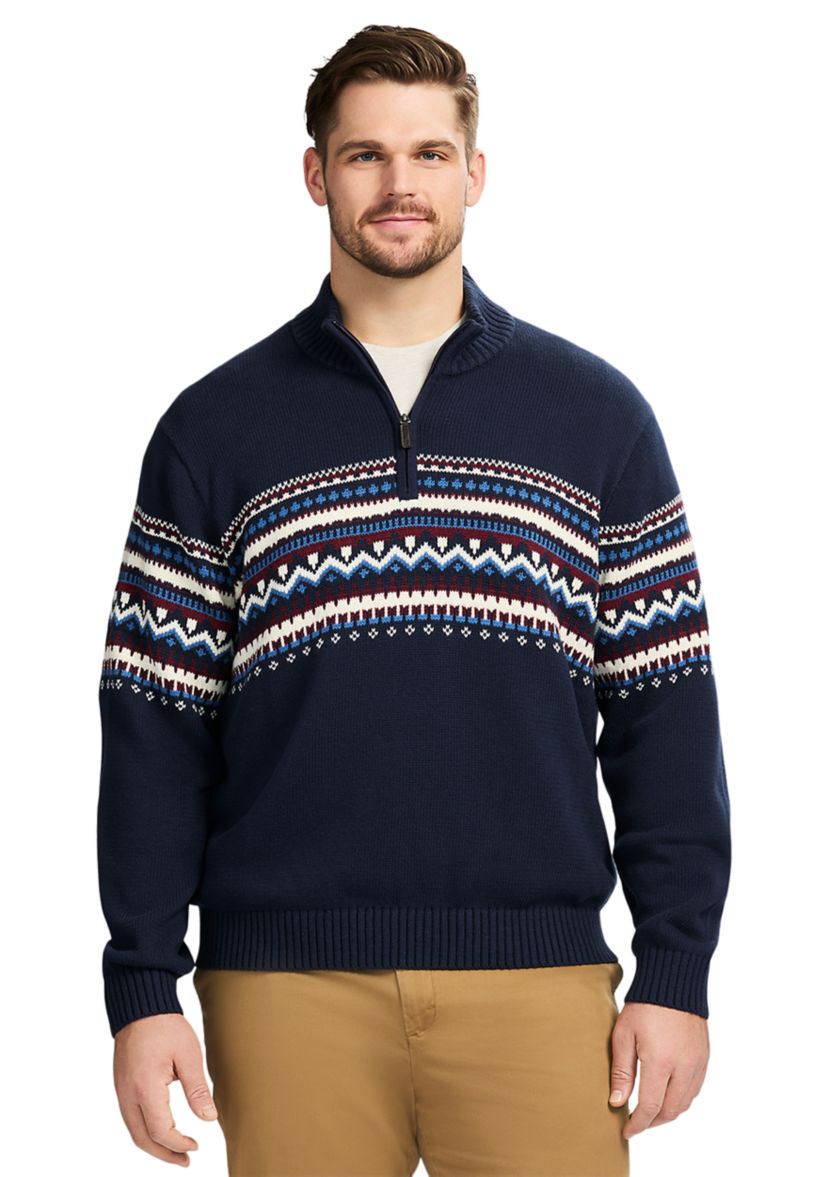 Big & Tall Classics Holiday Fair Isle 1/4 Zip Sweater