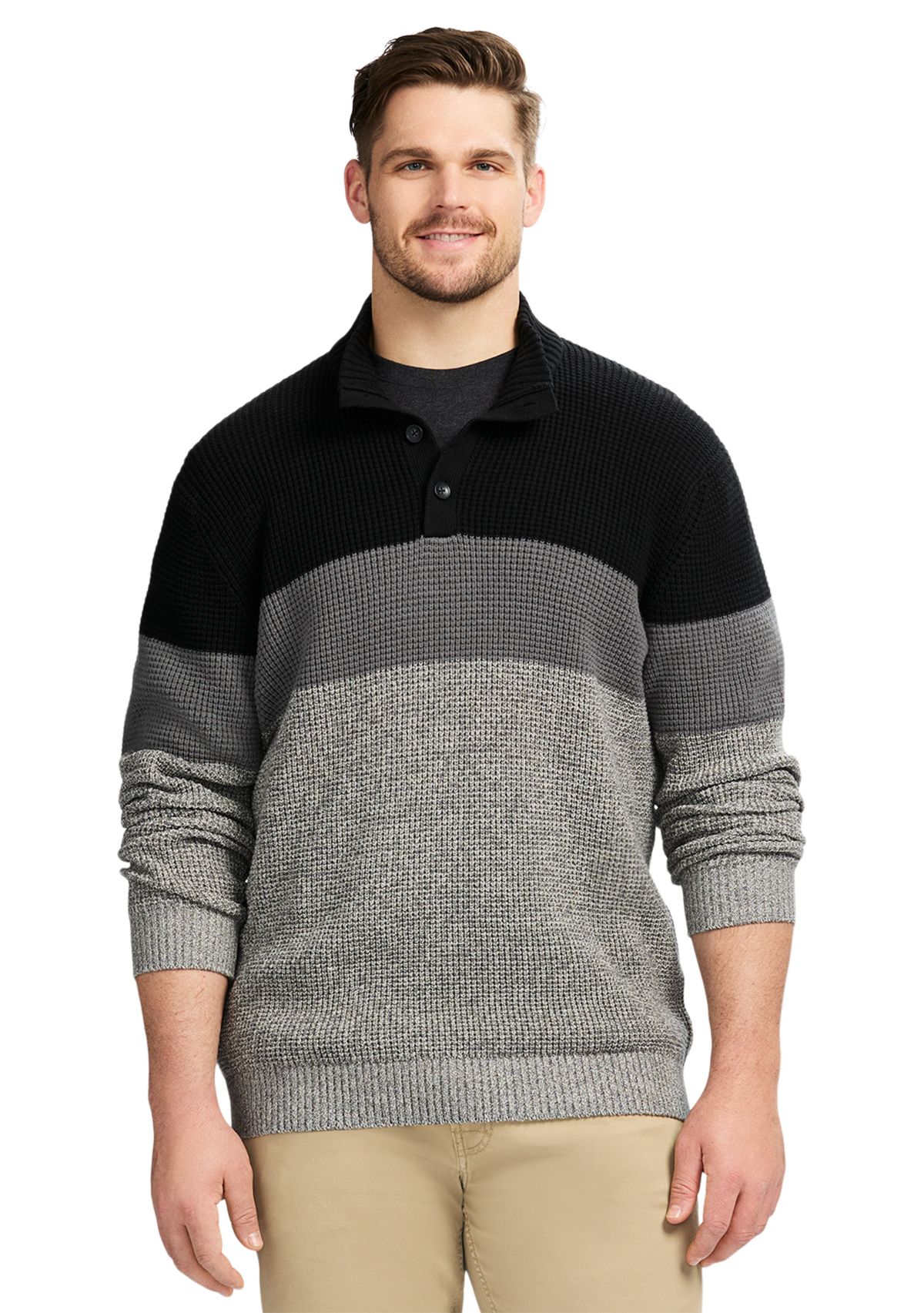 Big & Tall Classics Holiday Striped Button Mock Sweater 