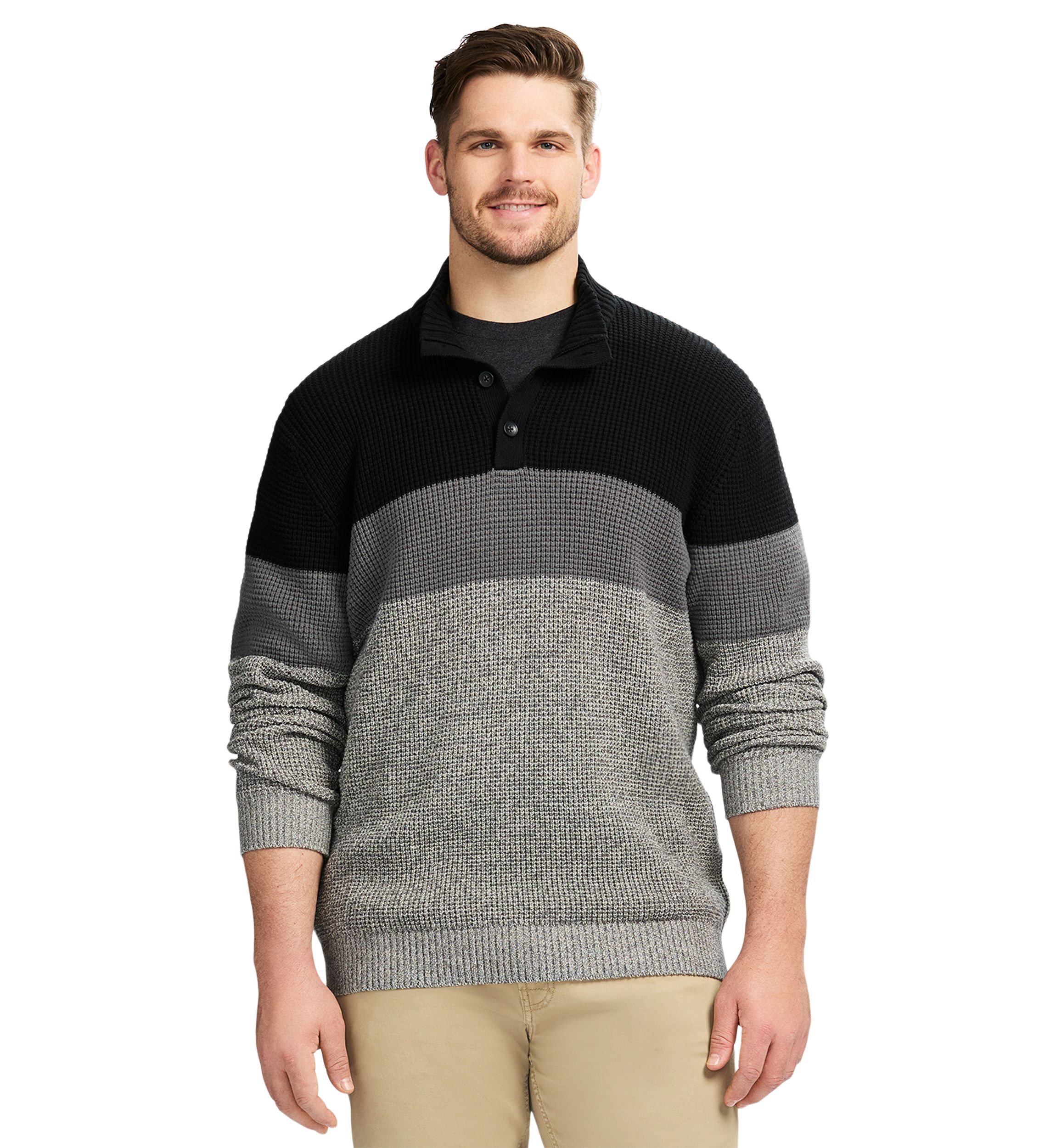Big & Tall Classics Holiday Striped Button Mock Sweater 