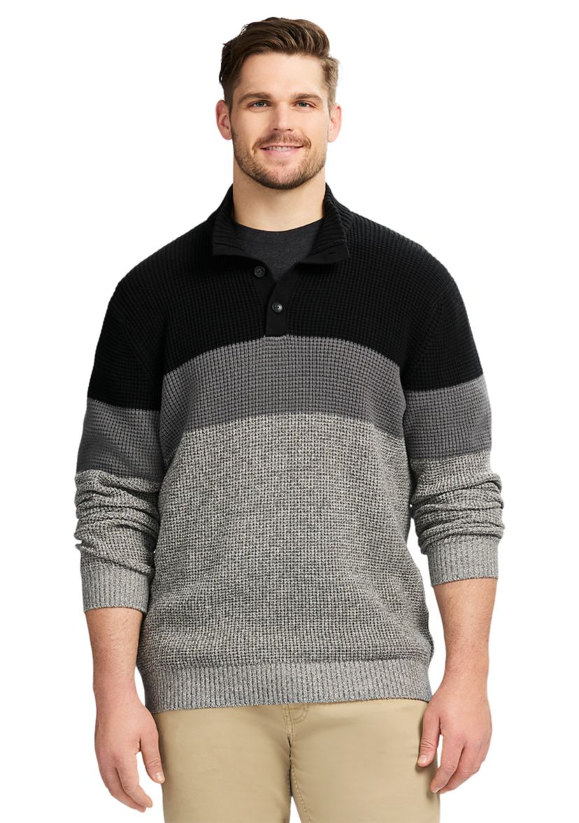 Big & Tall Classics Holiday Striped Button Mock Sweater 