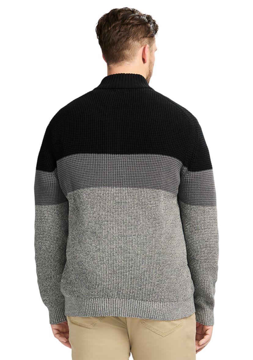 Big & Tall Classics Holiday Striped Button Mock Sweater 