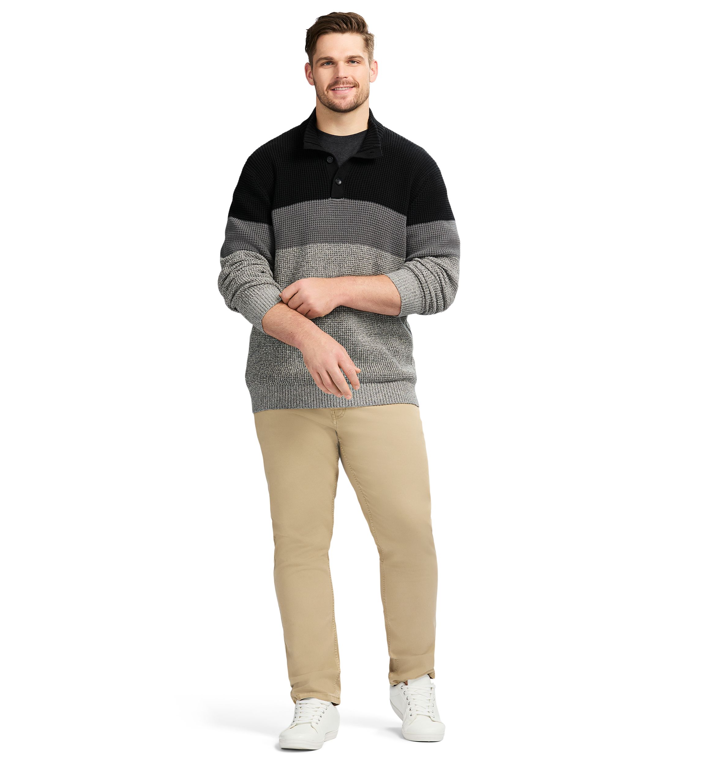 Big & Tall Classics Holiday Striped Button Mock Sweater 