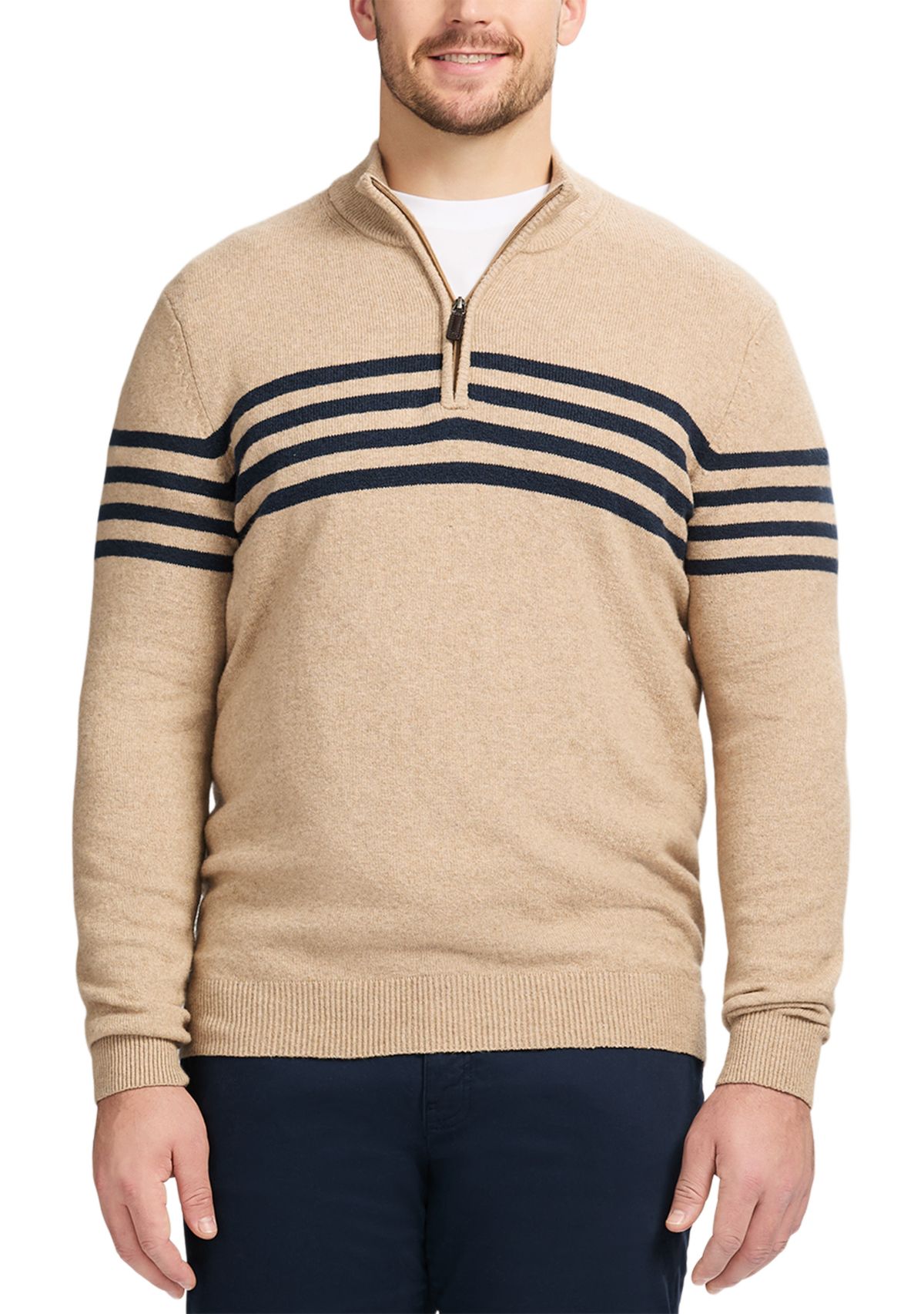 Big & Tall Classics Soft Lux Chest Stripe ¼ Zip Sweater
