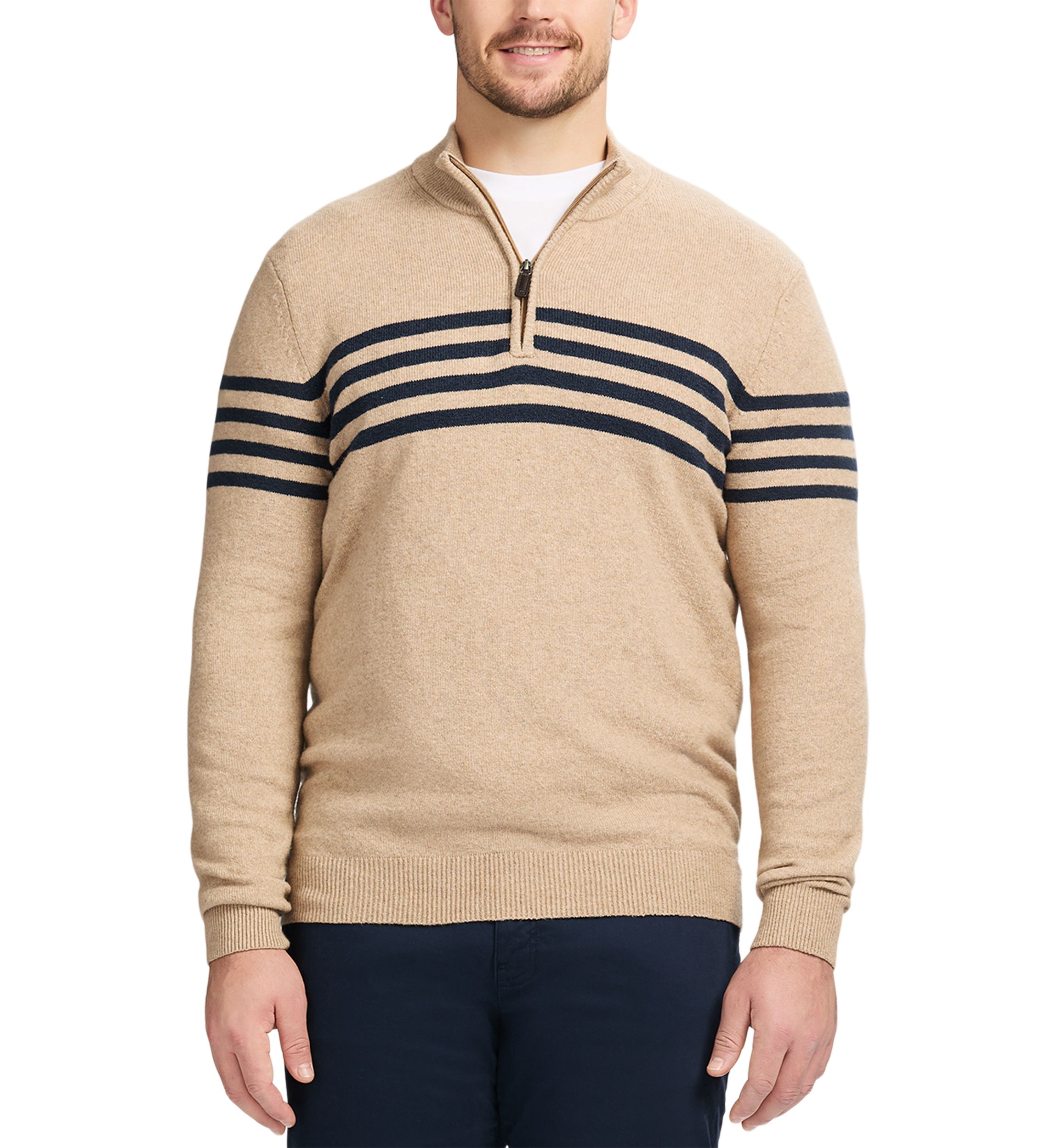 Big & Tall Classics Soft Lux Chest Stripe ¼ Zip Sweater