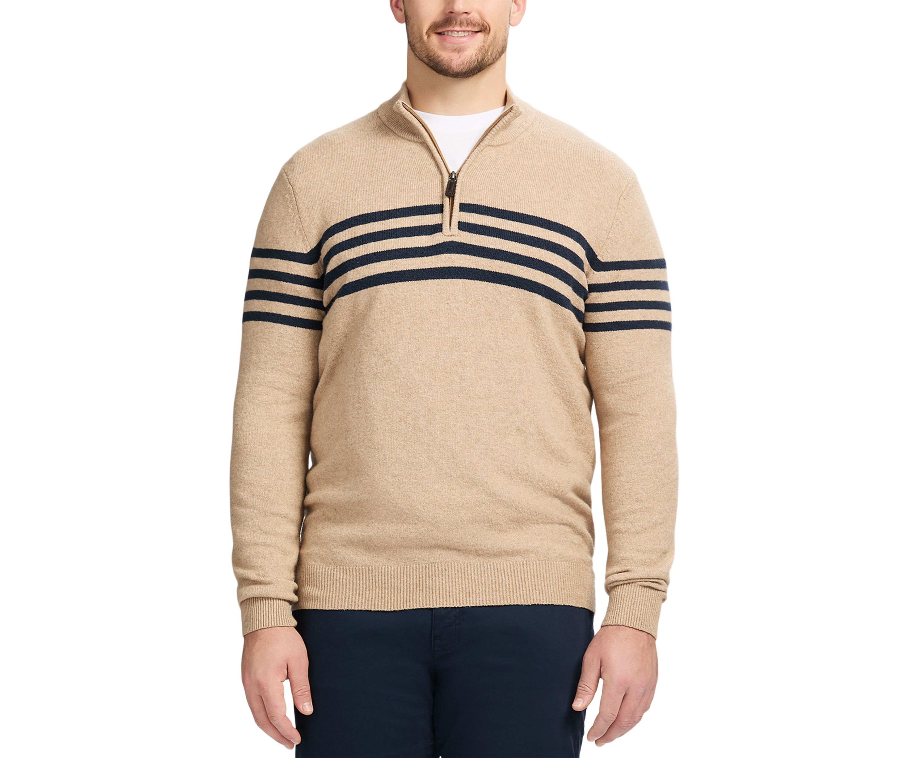Big & Tall Classics Soft Lux Chest Stripe ¼ Zip Sweater