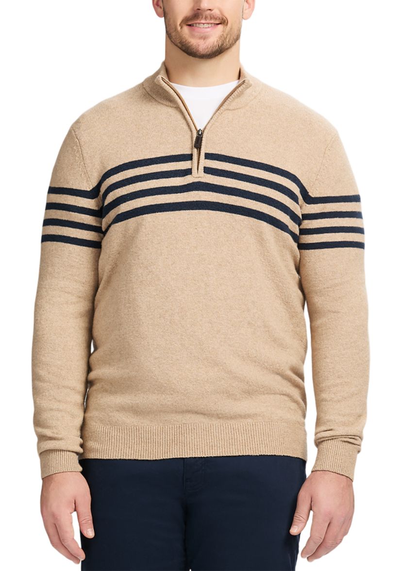 Big & Tall Classics Soft Lux Chest Stripe ¼ Zip Sweater
