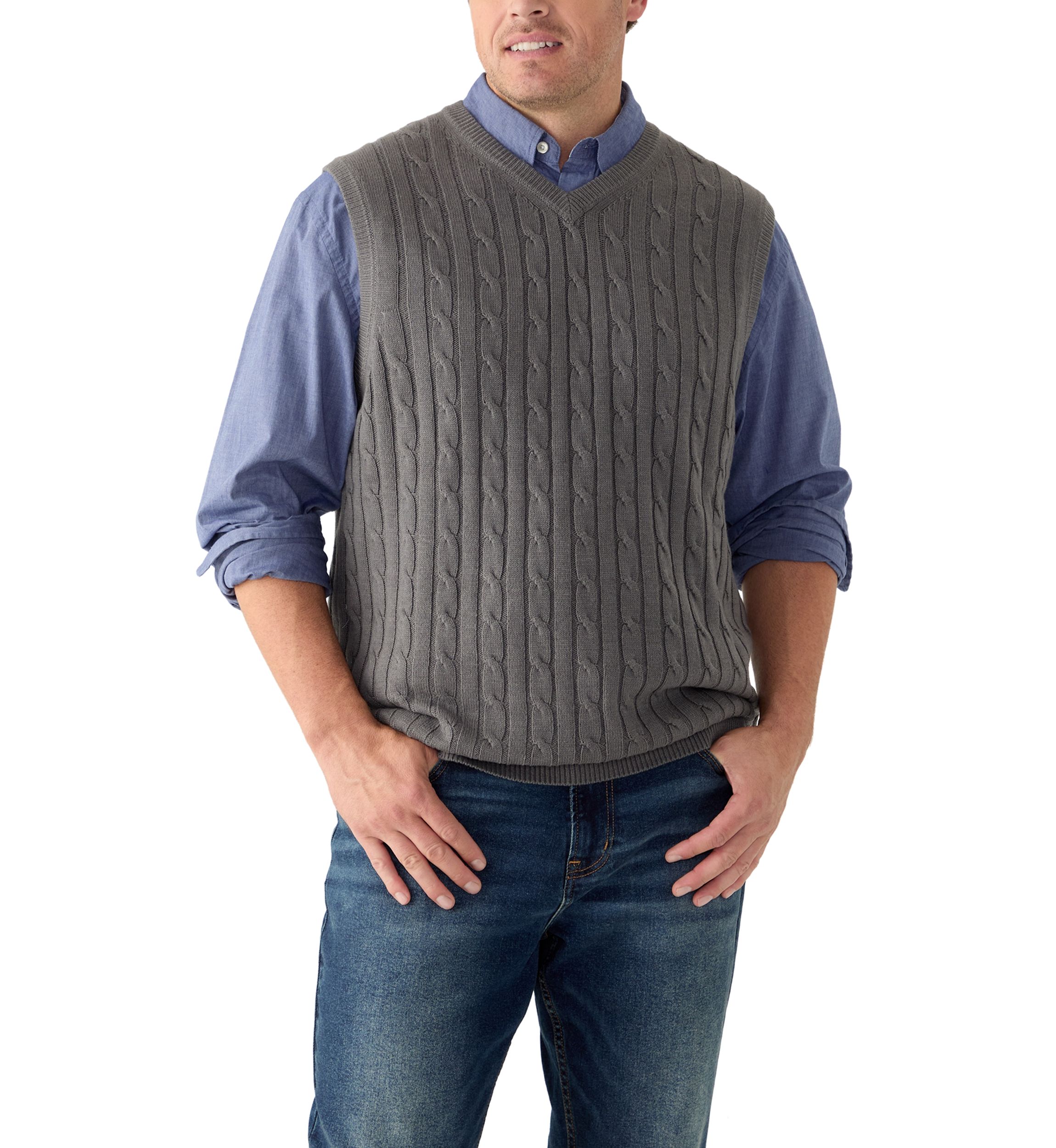 Big & Tall Premium Essentials Cable V-Neck Vest 