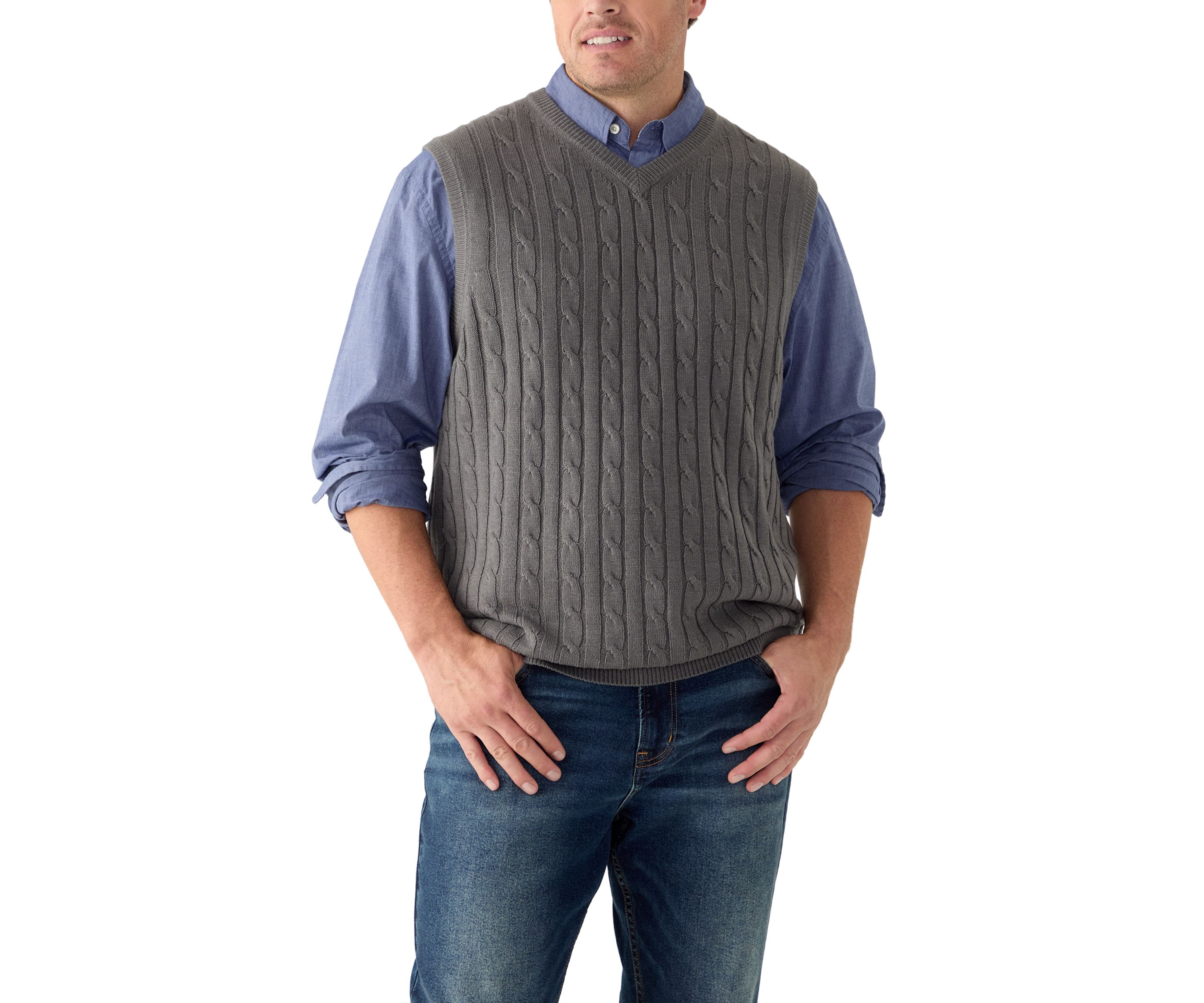 Big & Tall Premium Essentials Cable V-Neck Vest 
