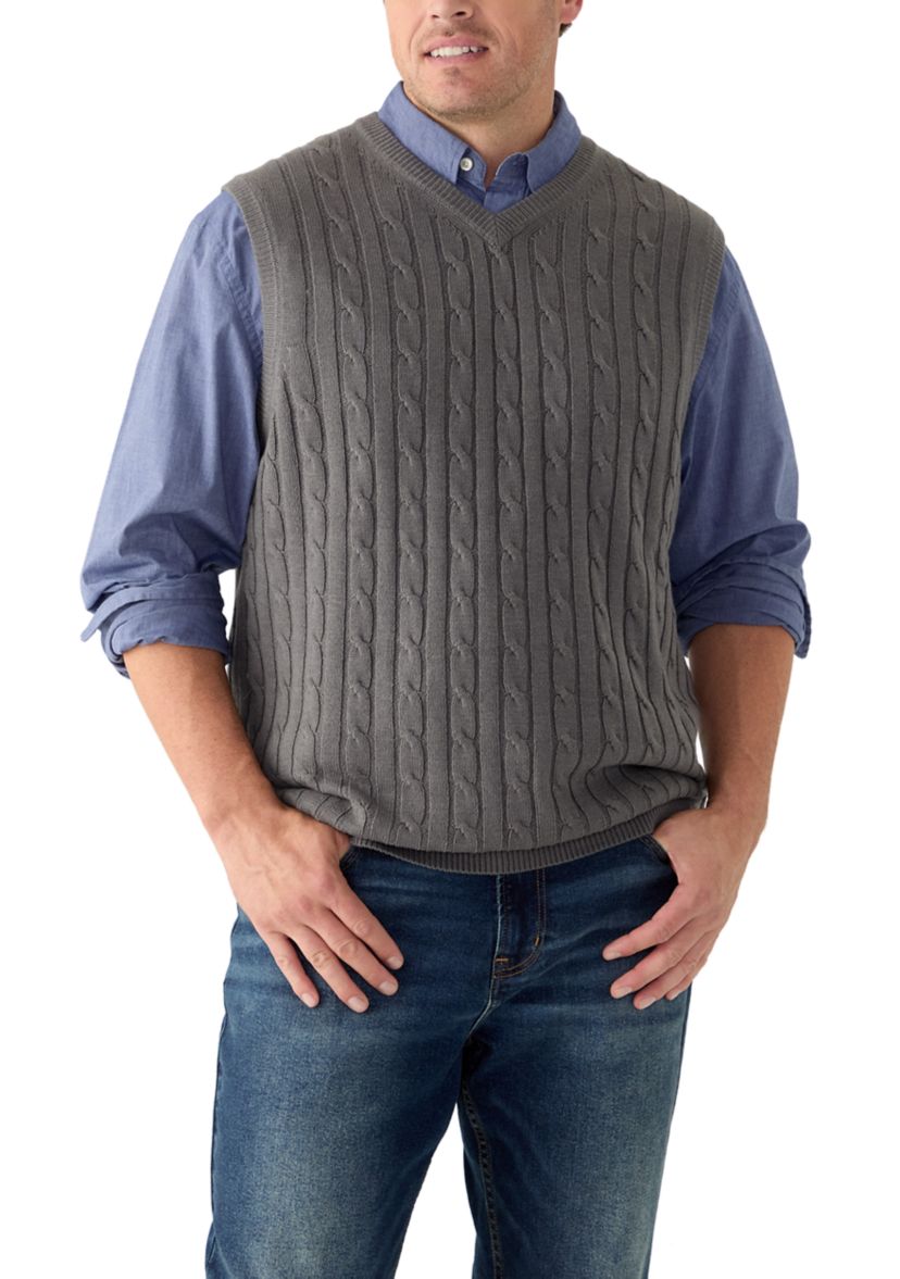 Big & Tall Premium Essentials Cable V-Neck Vest 