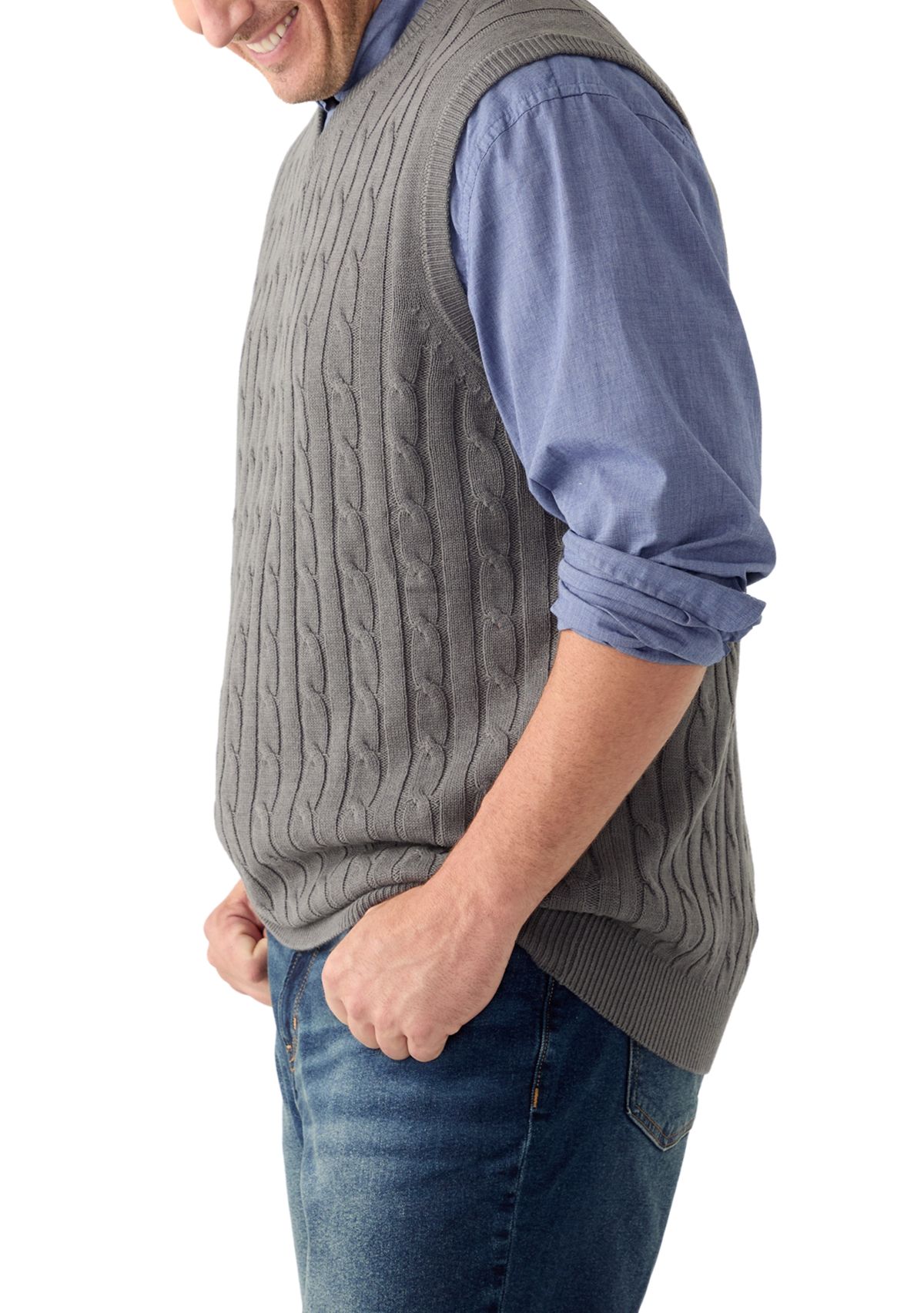 Big & Tall Premium Essentials Cable V-Neck Vest 