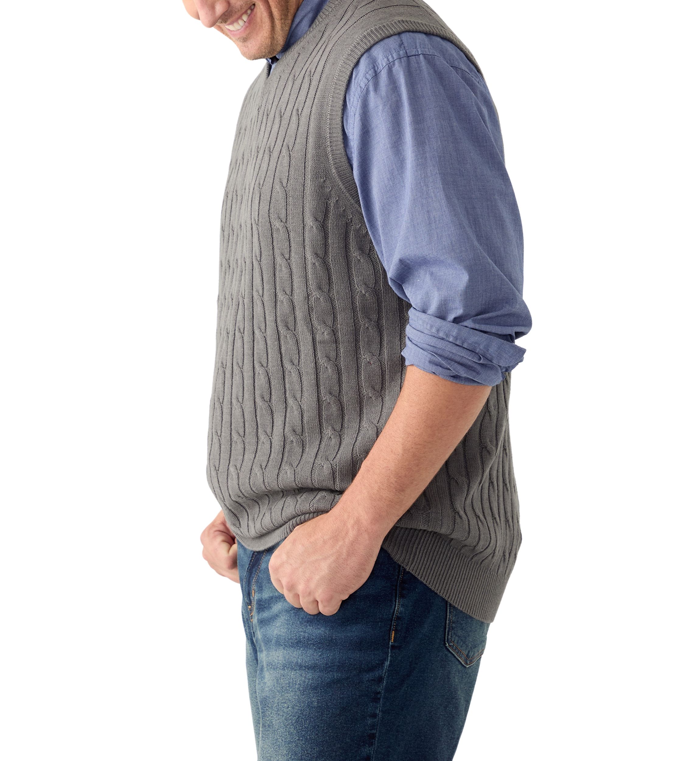 Big & Tall Premium Essentials Cable V-Neck Vest 