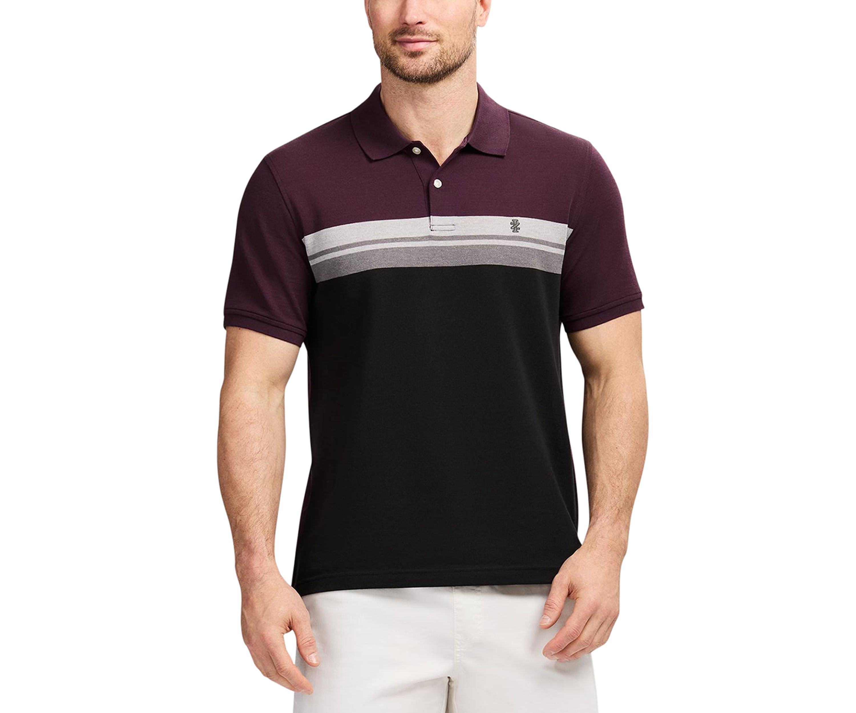 Short Sleeve Advantage Color Block Stripe Polo Shirt 