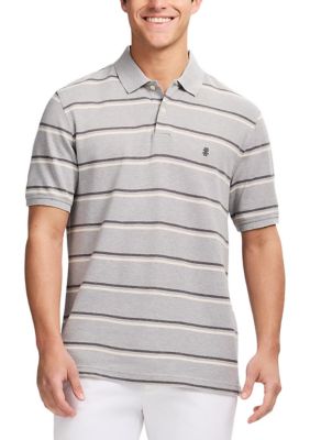 IZOD Men's Short Sleeve Advantage Stripe Polo Shirt, Grey, Small