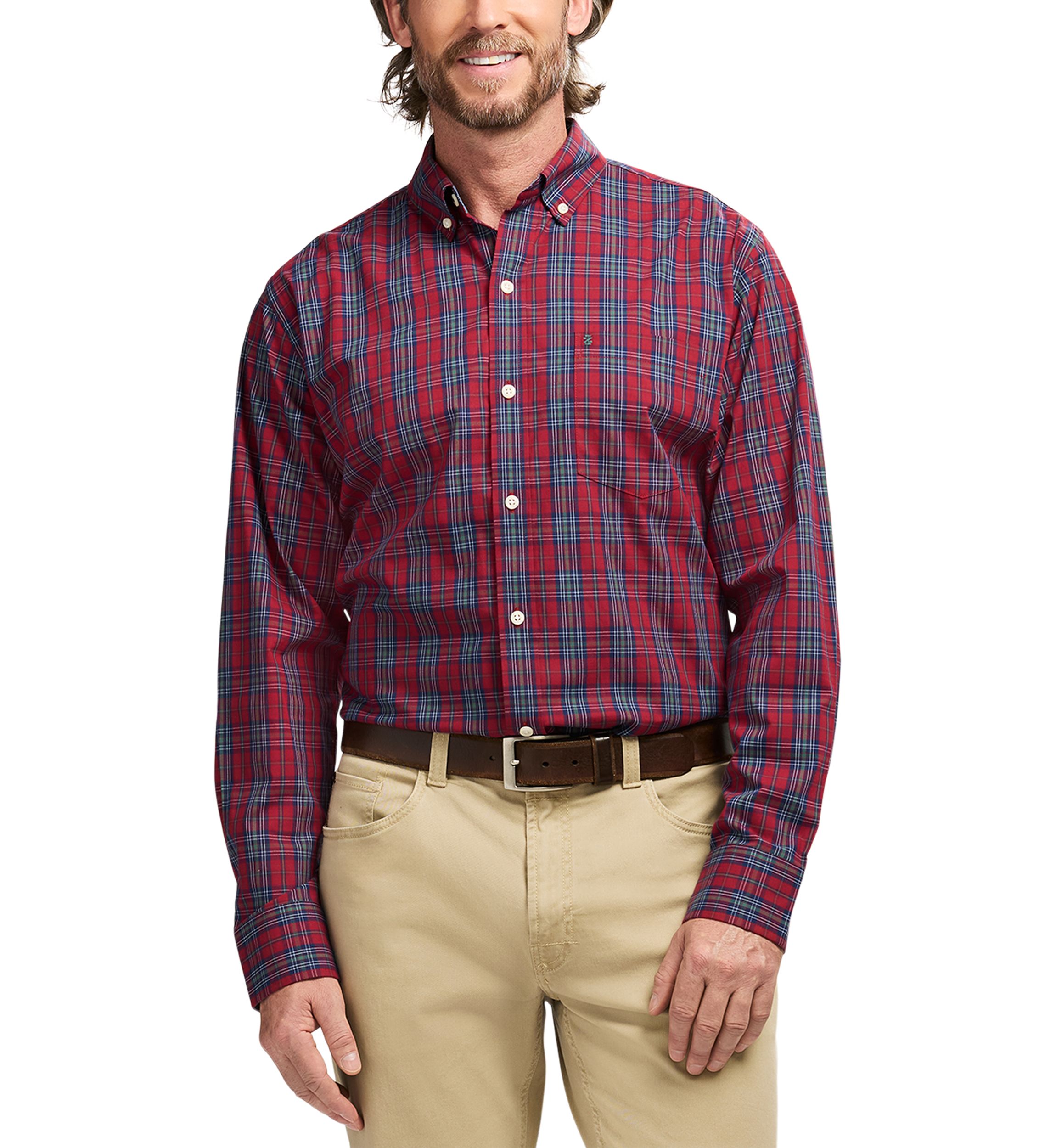 Holiday Tartan Long Sleeve Button Down Dress Shirt 