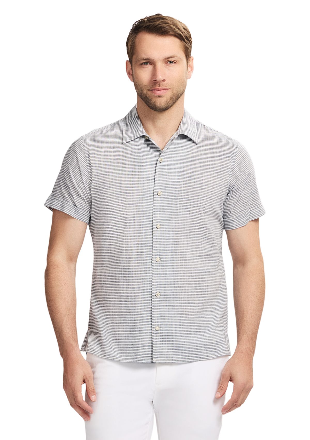 Short Sleeve Woven Saltwater Dune Texture Button Up Shirt