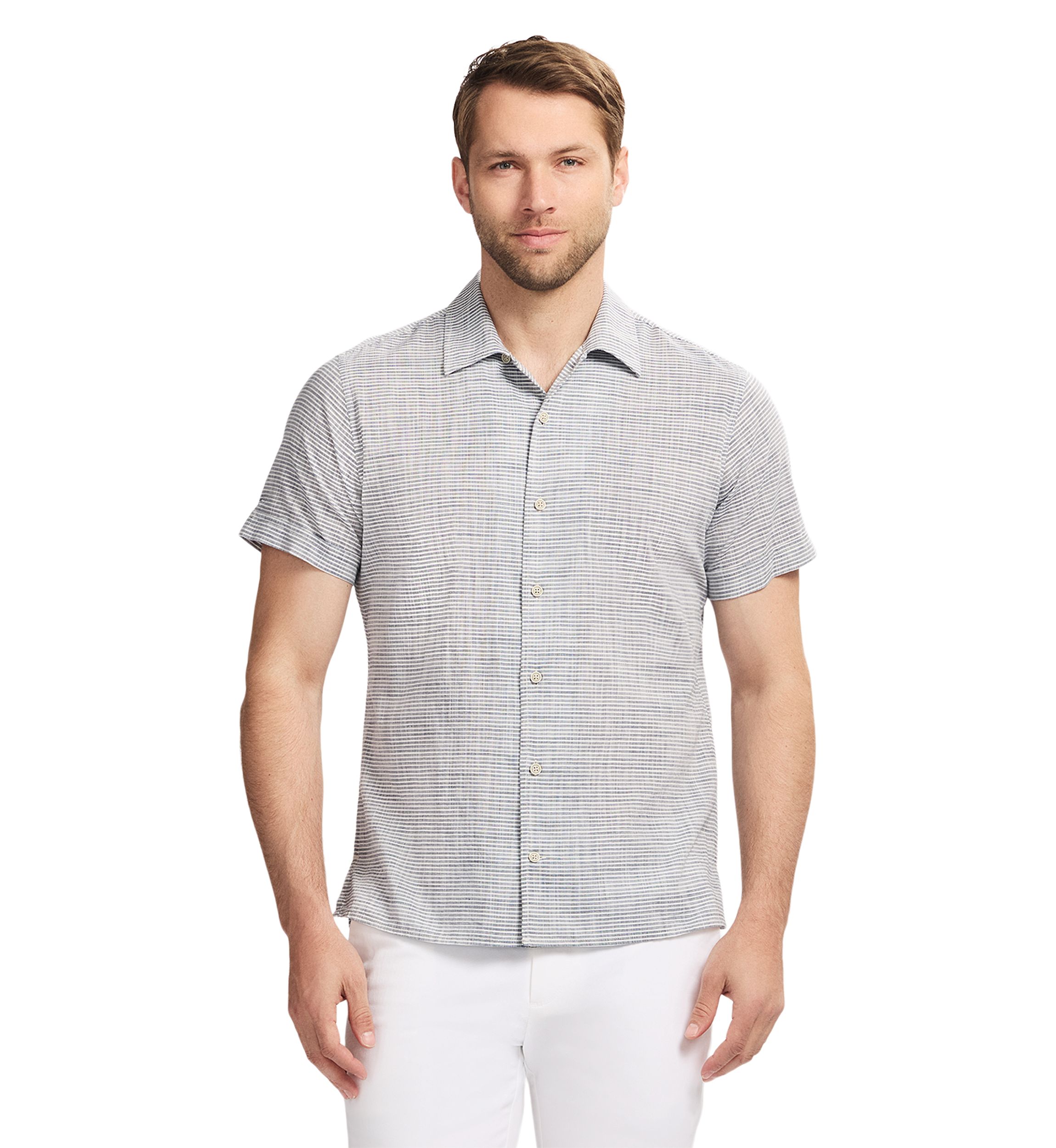 Short Sleeve Woven Saltwater Dune Texture Button Up Shirt
