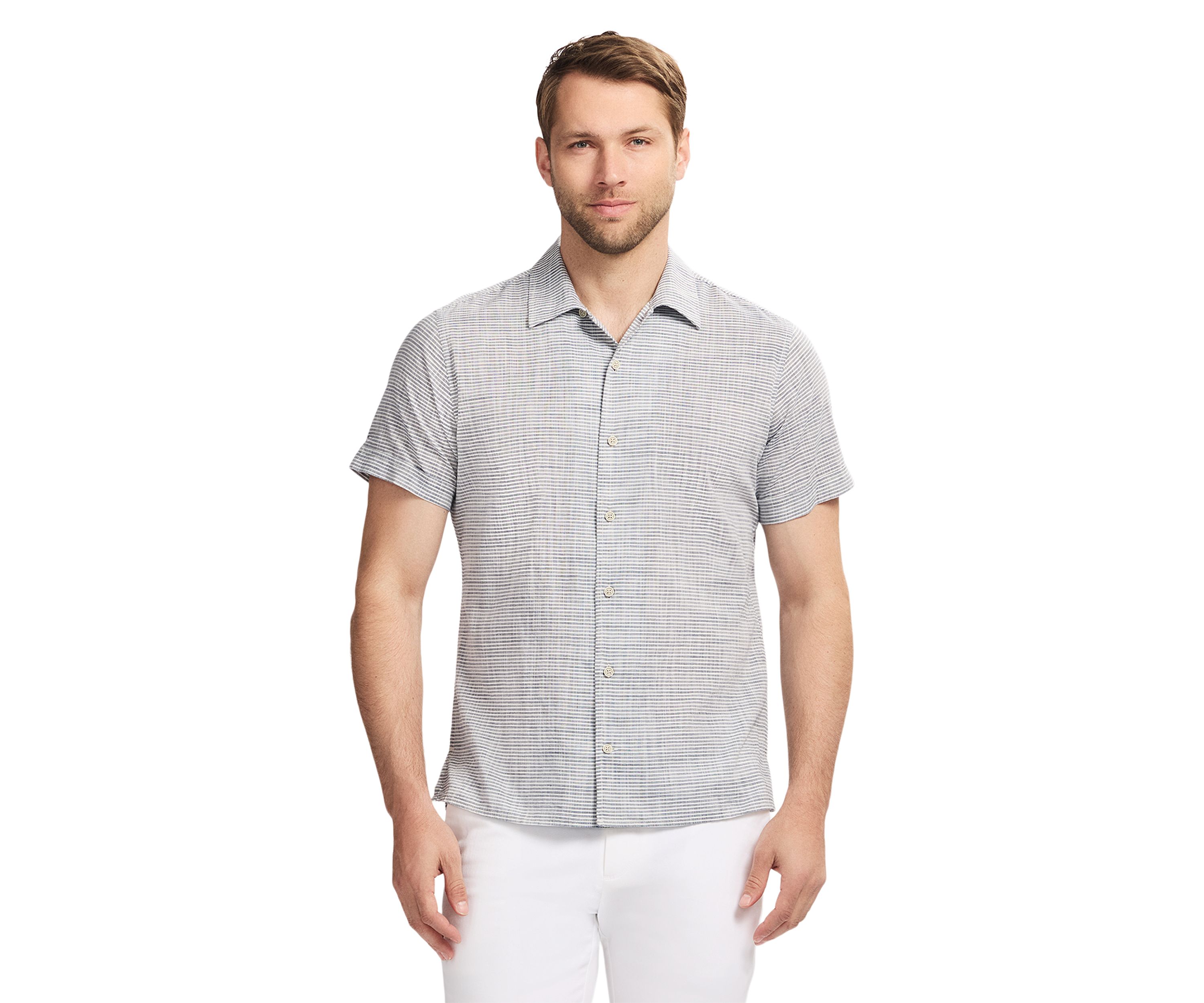 Short Sleeve Woven Saltwater Dune Texture Button Up Shirt