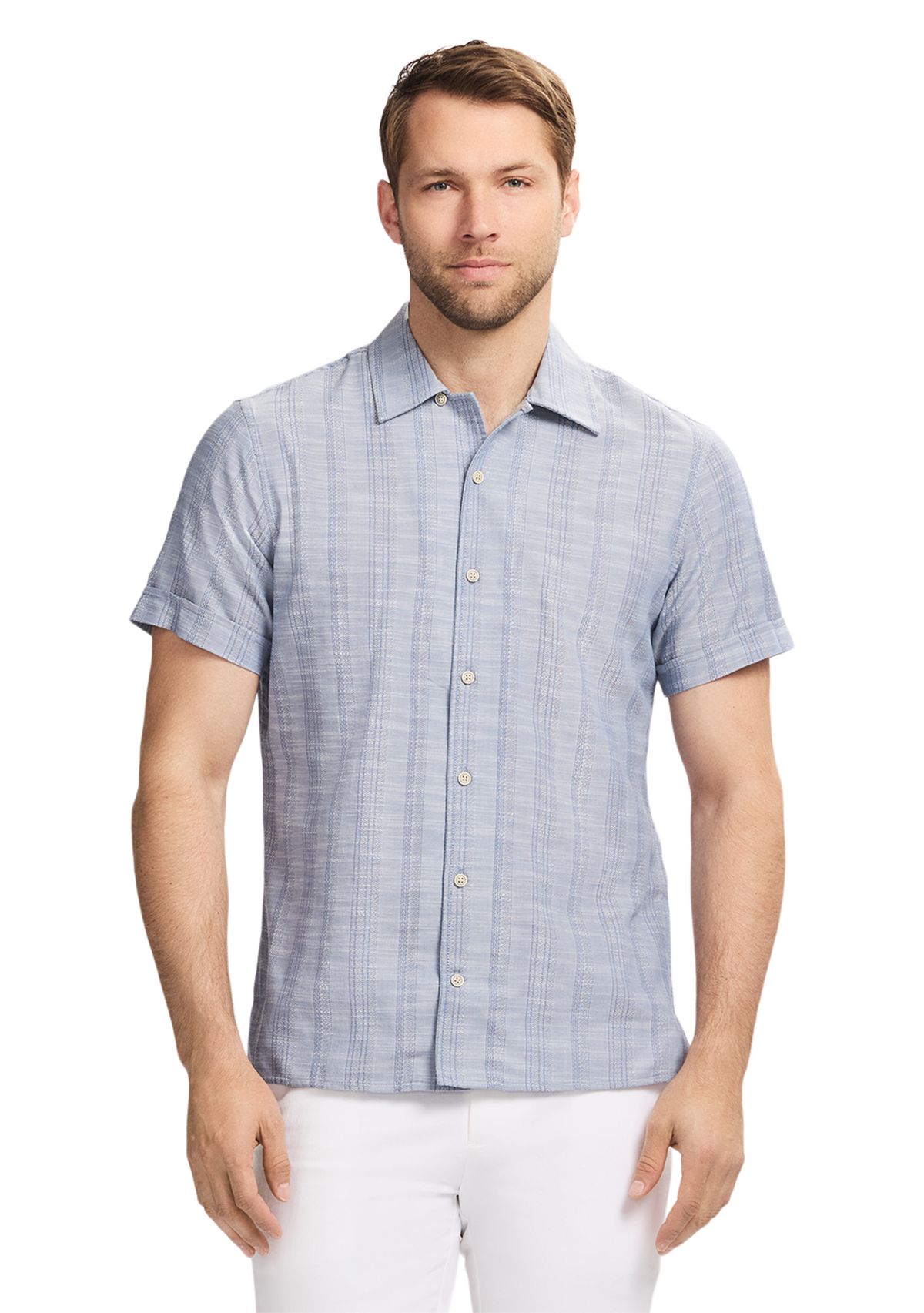 Short Sleeve Woven Saltwater Dune Texture Button Up Shirt