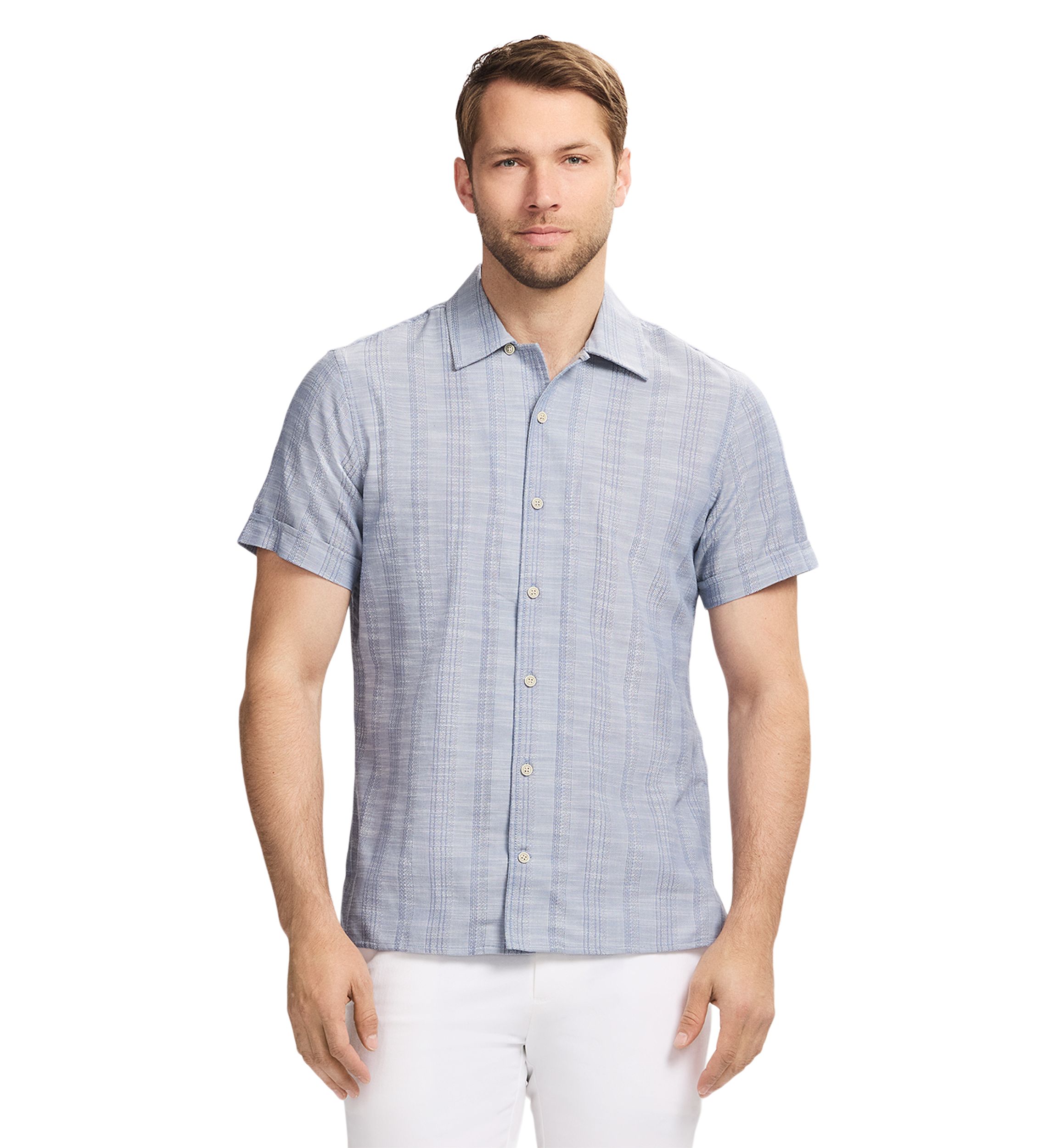 Short Sleeve Woven Saltwater Dune Texture Button Up Shirt