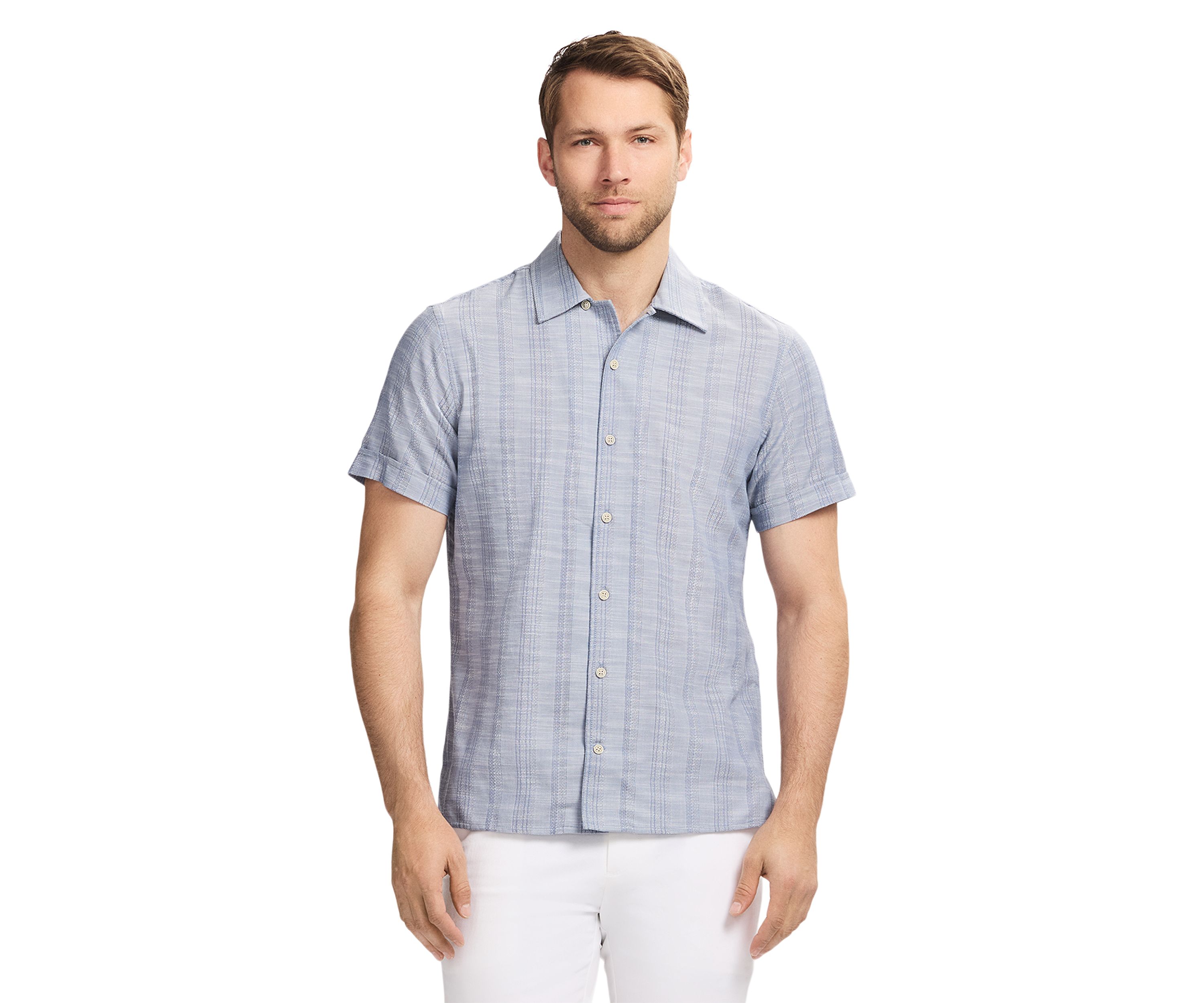 Short Sleeve Woven Saltwater Dune Texture Button Up Shirt