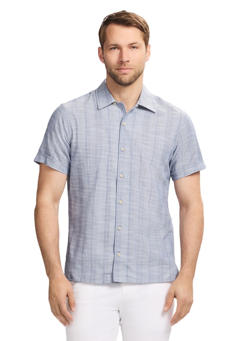 Short Sleeve Woven Saltwater Dune Texture Button Up Shirt