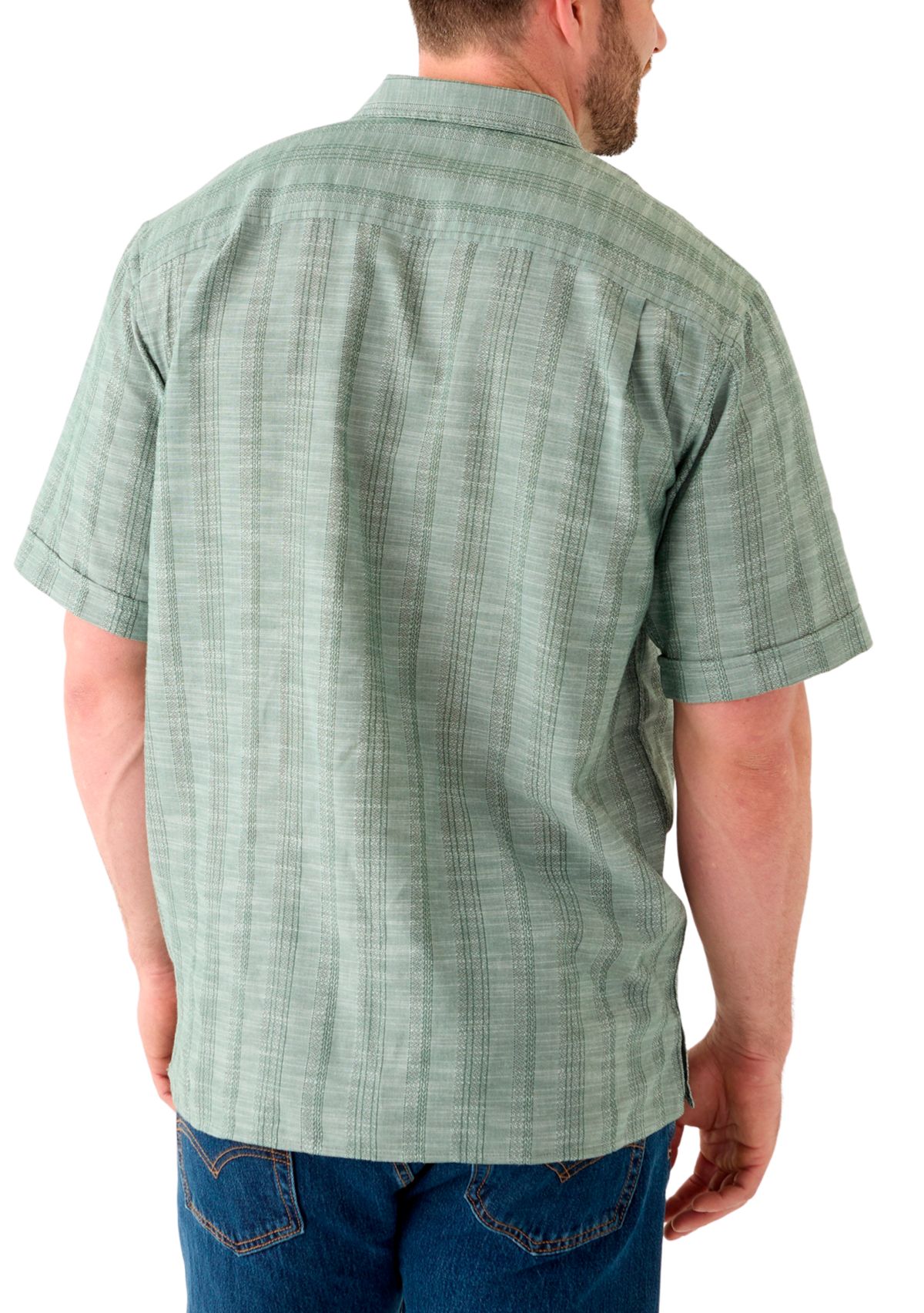 Big & Tall Short Sleeve Lux Saltwater Tonal Stripe Shirt