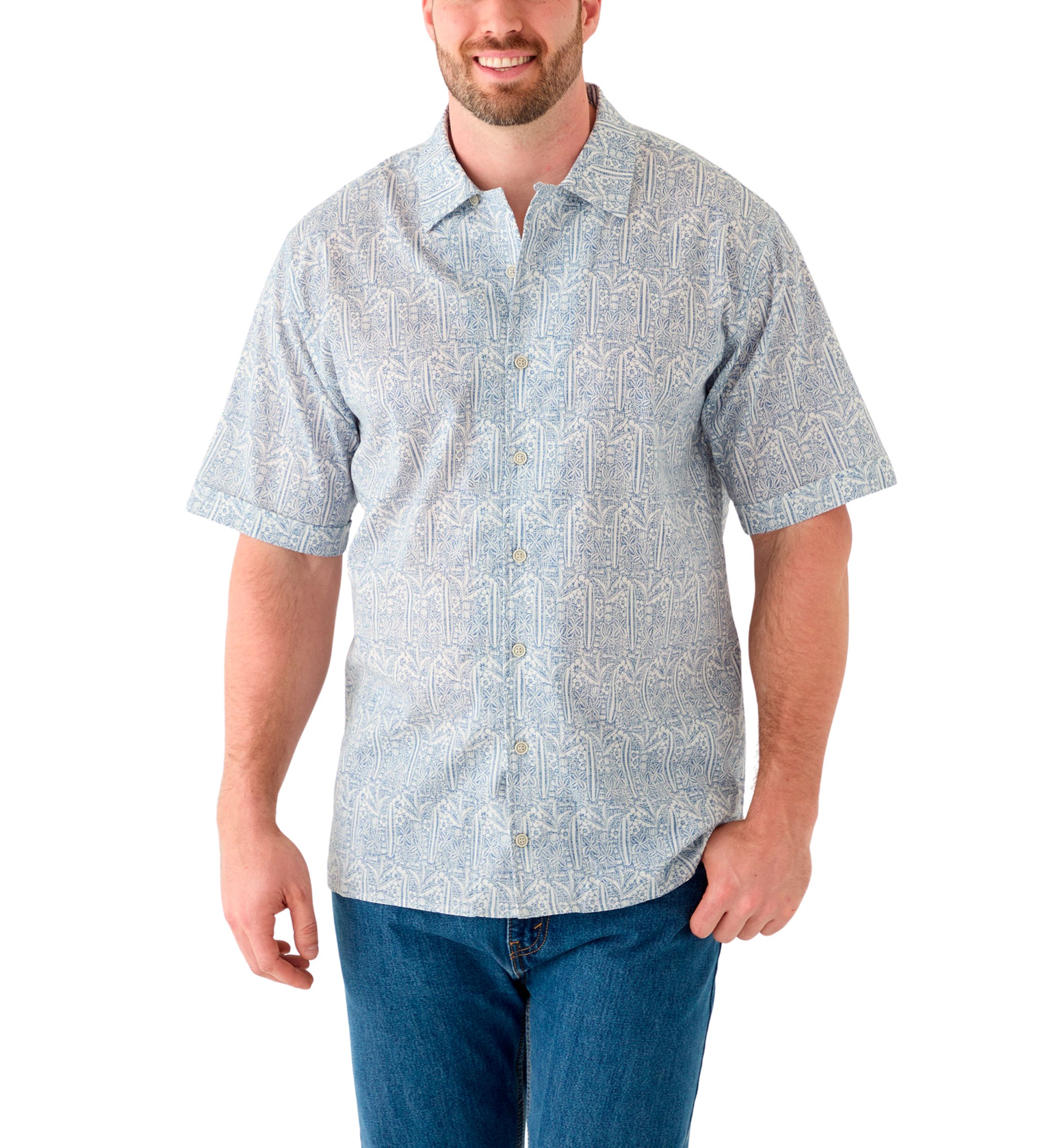 Big & Tall Short Sleeve Lux Saltwater Dunes Tropical Print Shirt
