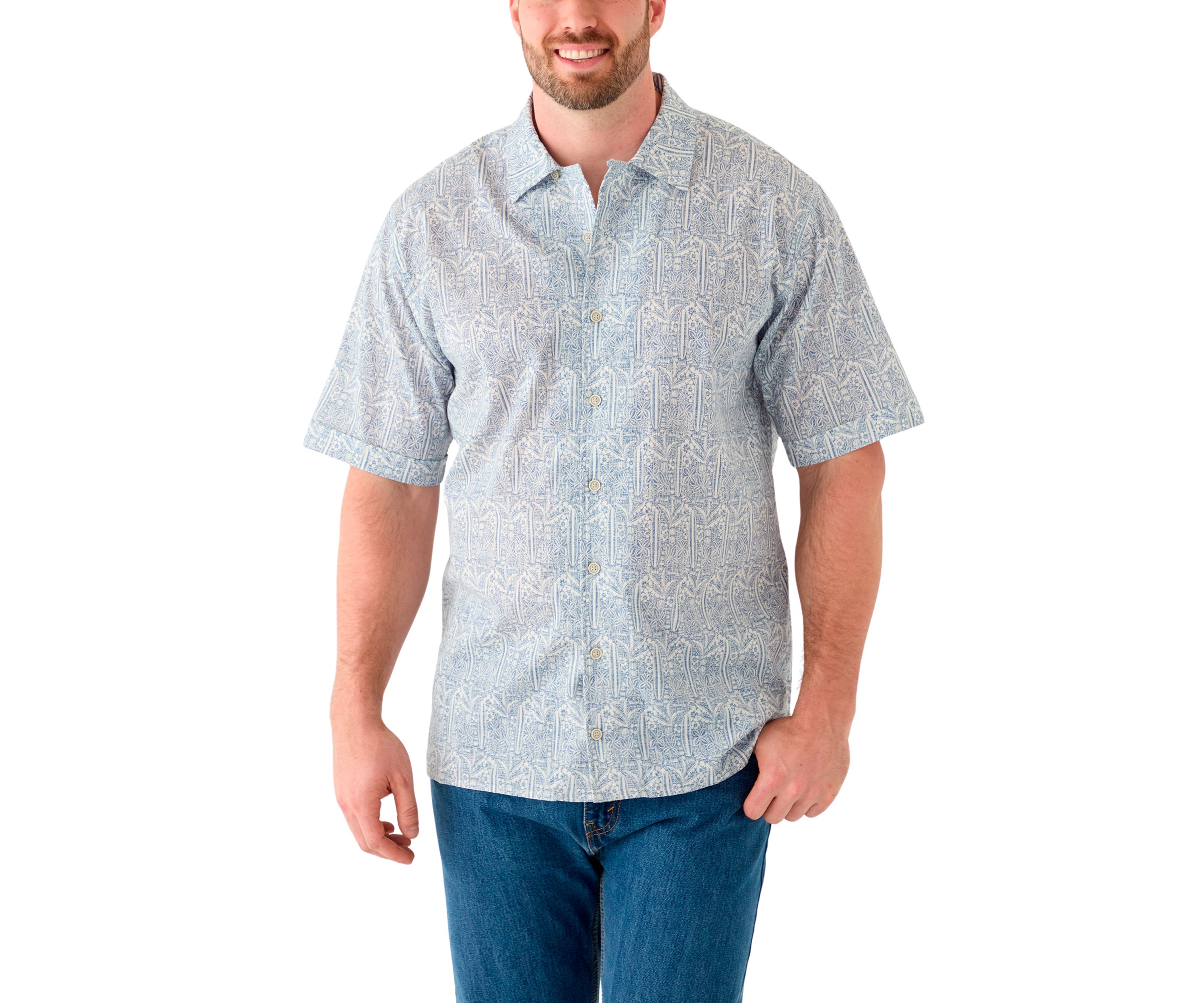 Big & Tall Short Sleeve Lux Saltwater Dunes Tropical Print Shirt