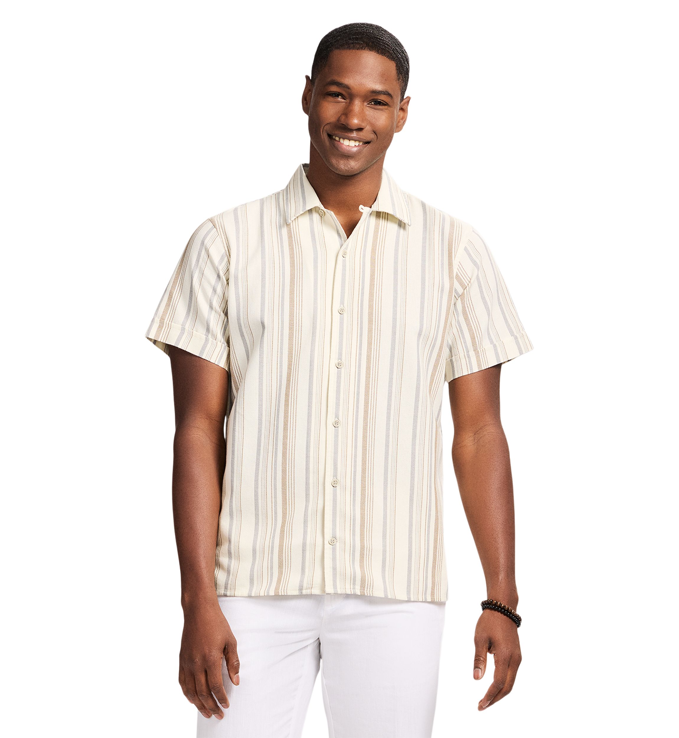 Short Sleeve Woven Saltwater Dunes Texture Stripe Shirt